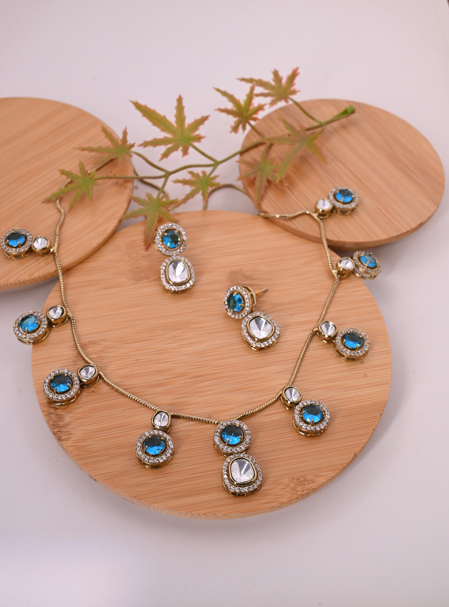 Moissanite CZ Kundan Charm Necklace Set