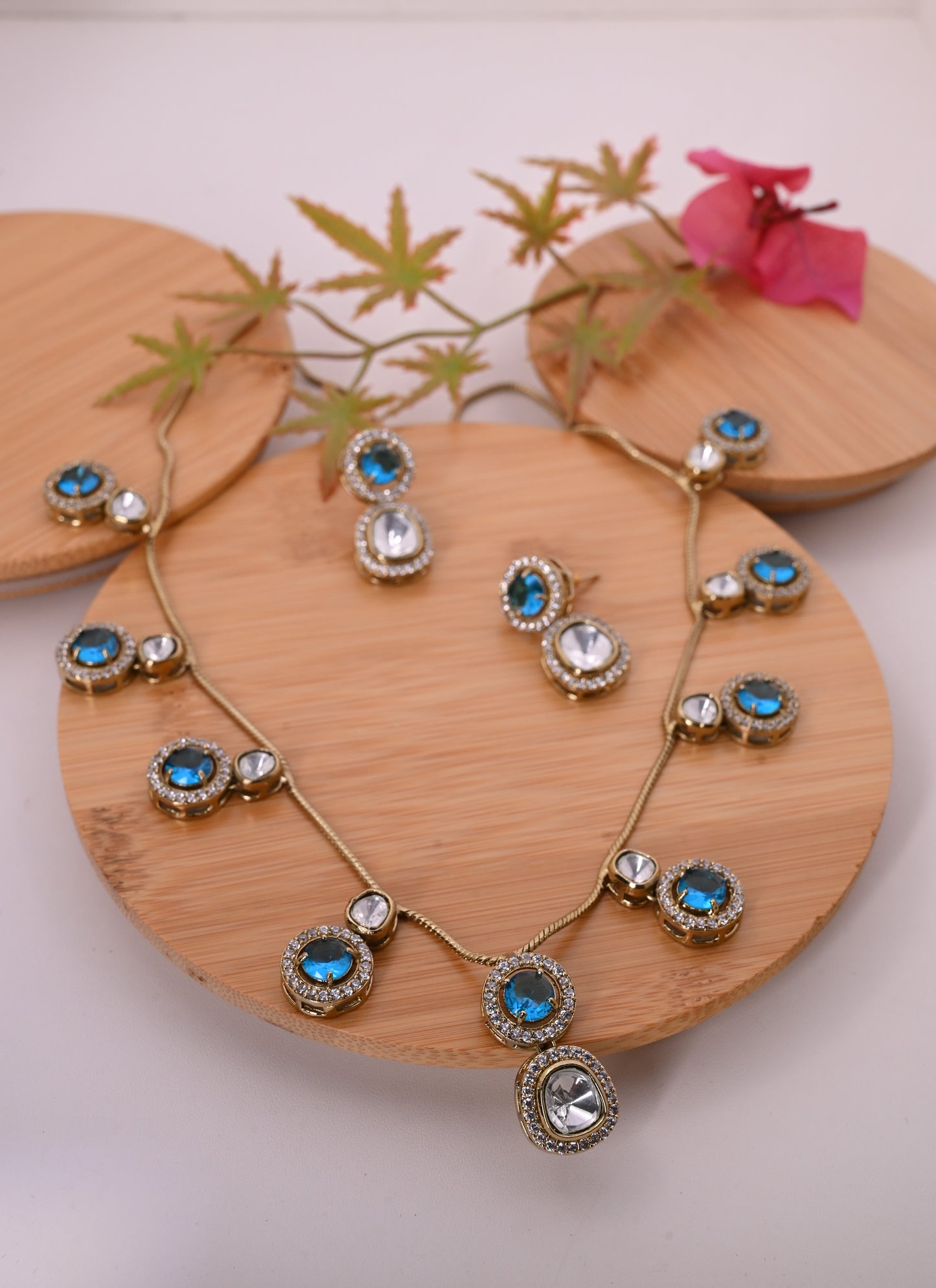 Moissanite CZ Kundan Charm Necklace Set