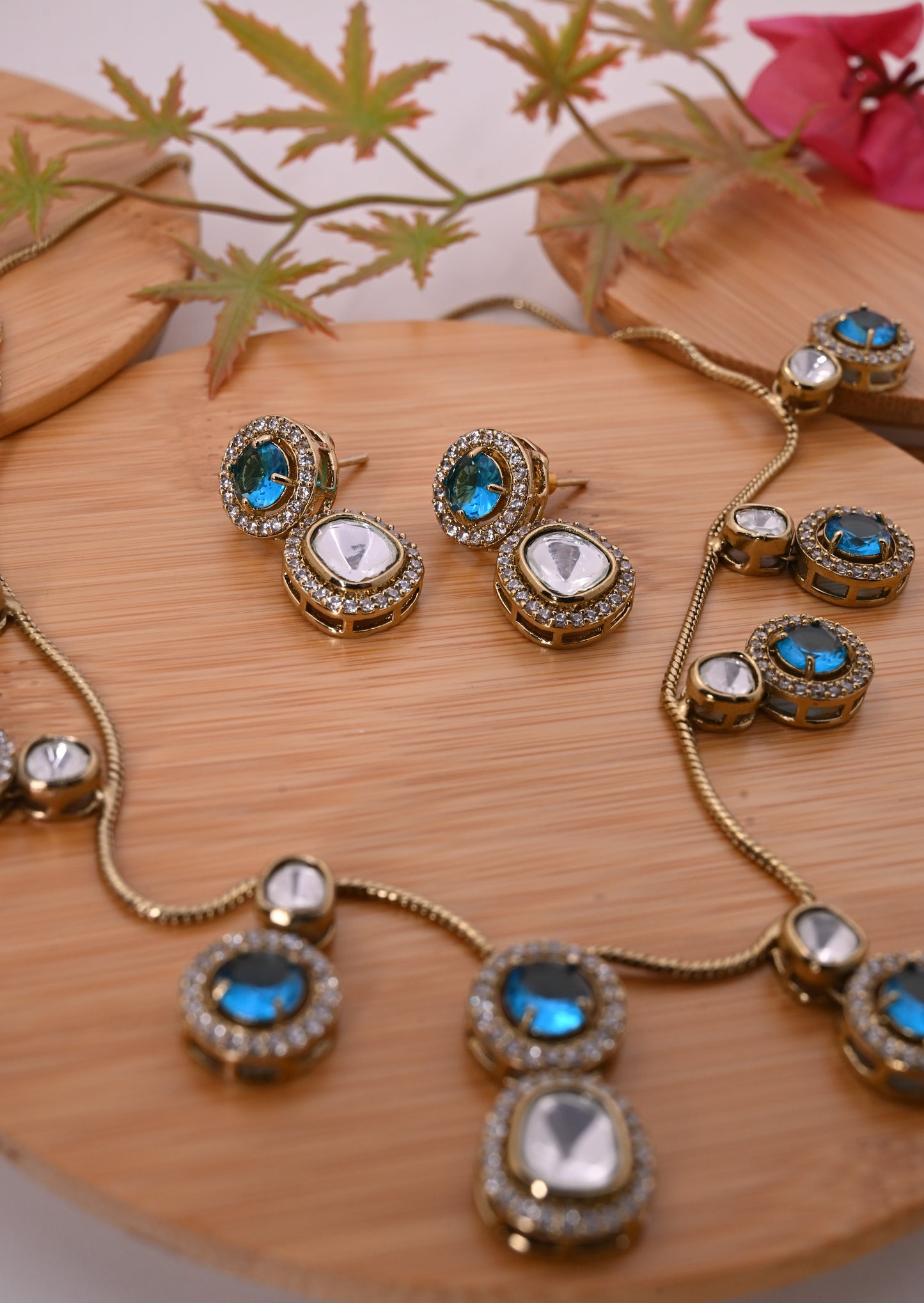 Moissanite CZ Kundan Charm Necklace Set