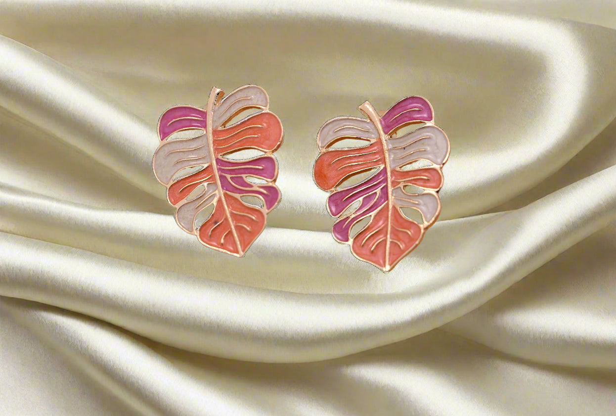 Hypoallergenic Vibrant Enamel Leaf Earrings