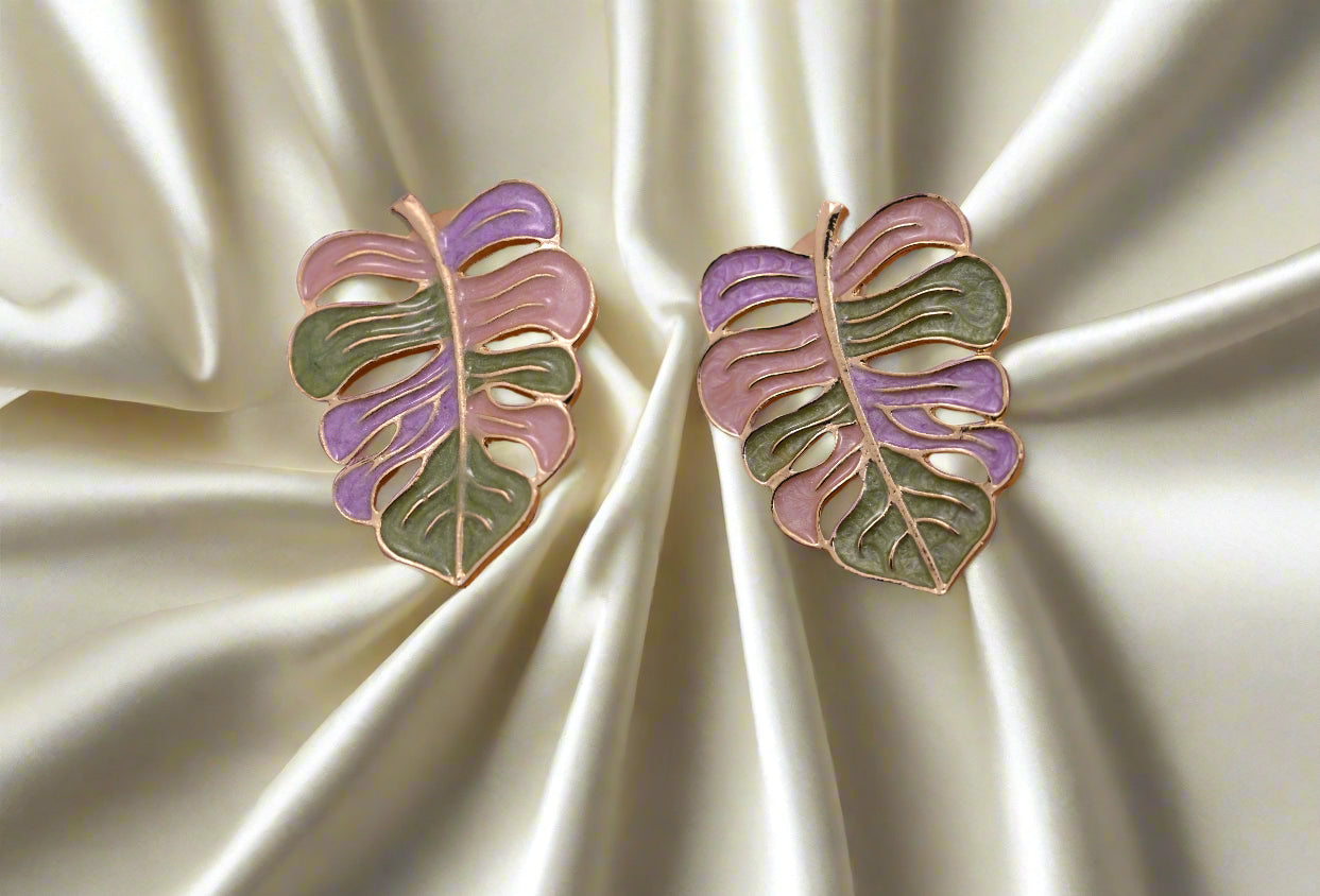 Hypoallergenic Vibrant Enamel Leaf Earrings