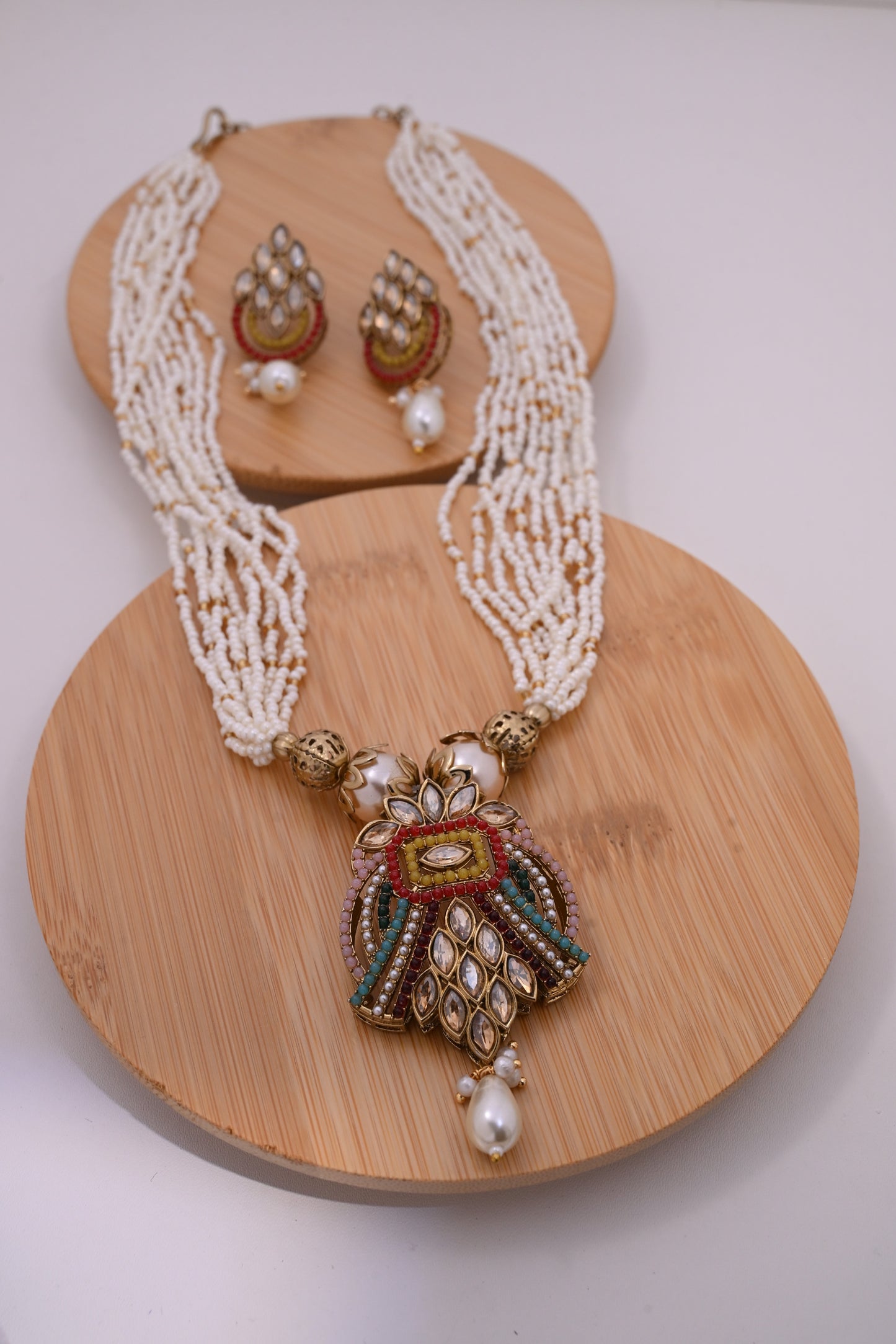 Victorian Pearl Beads Kundan Necklace Set