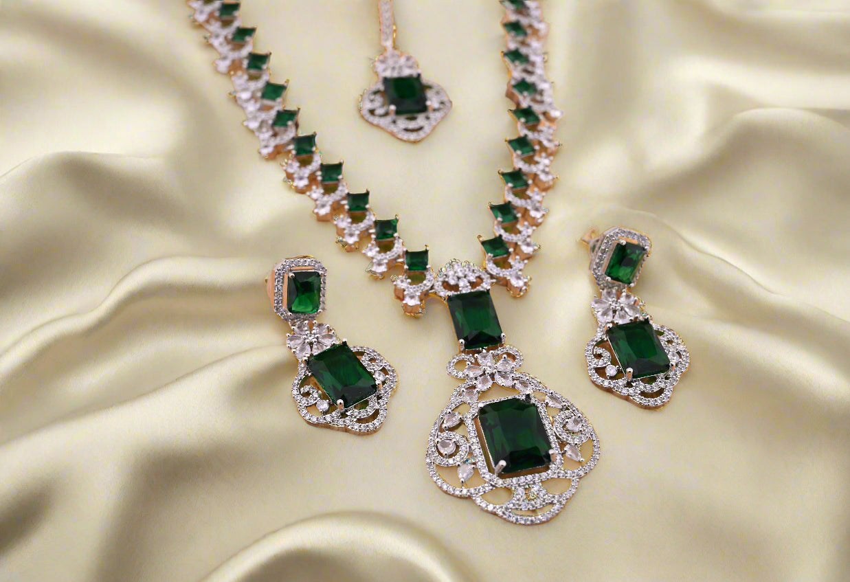 Nakshatra CZ Long Statement Necklace Set