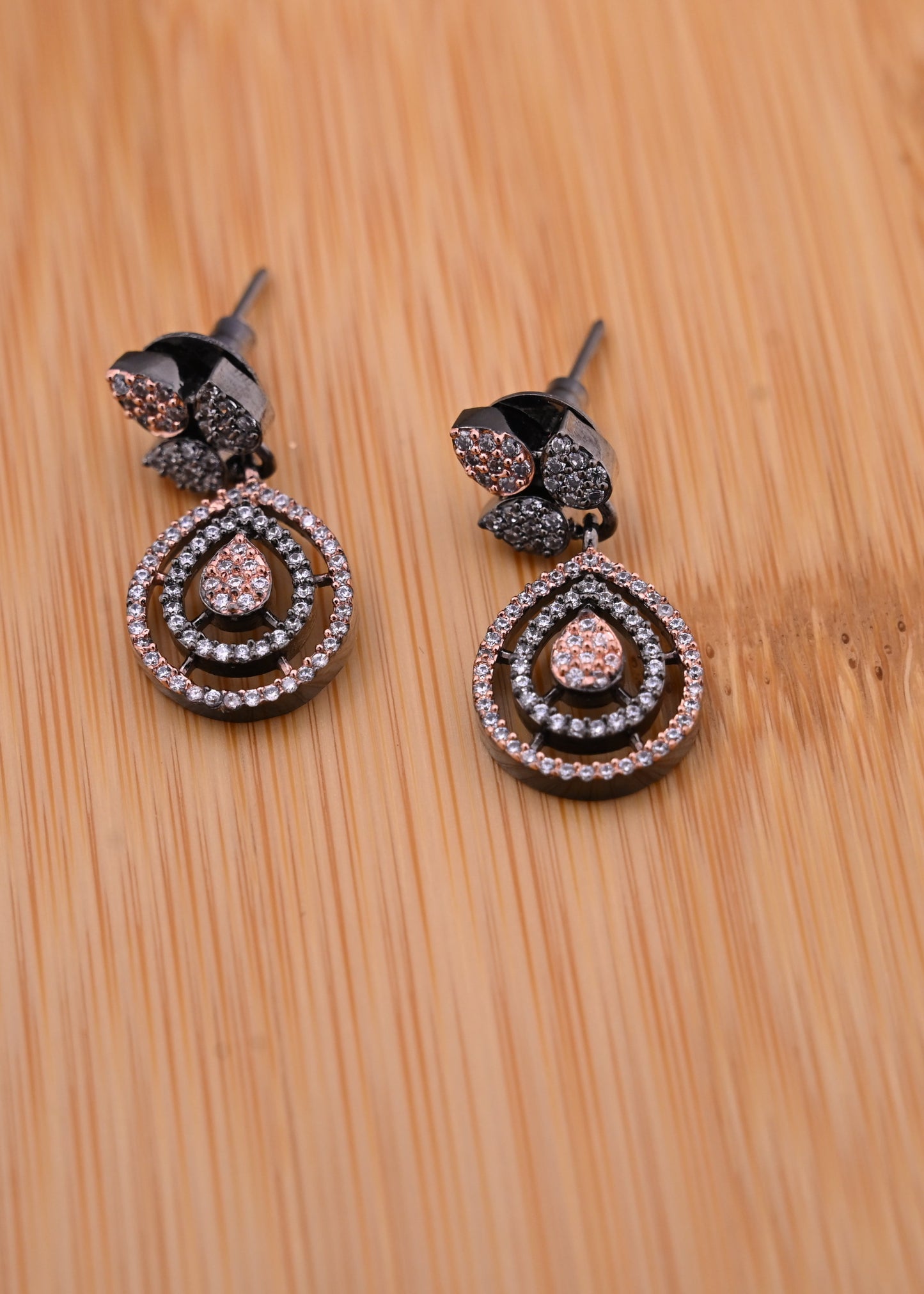 Rose Gold Finish Micro American Diamond Pendent Necklace Set
