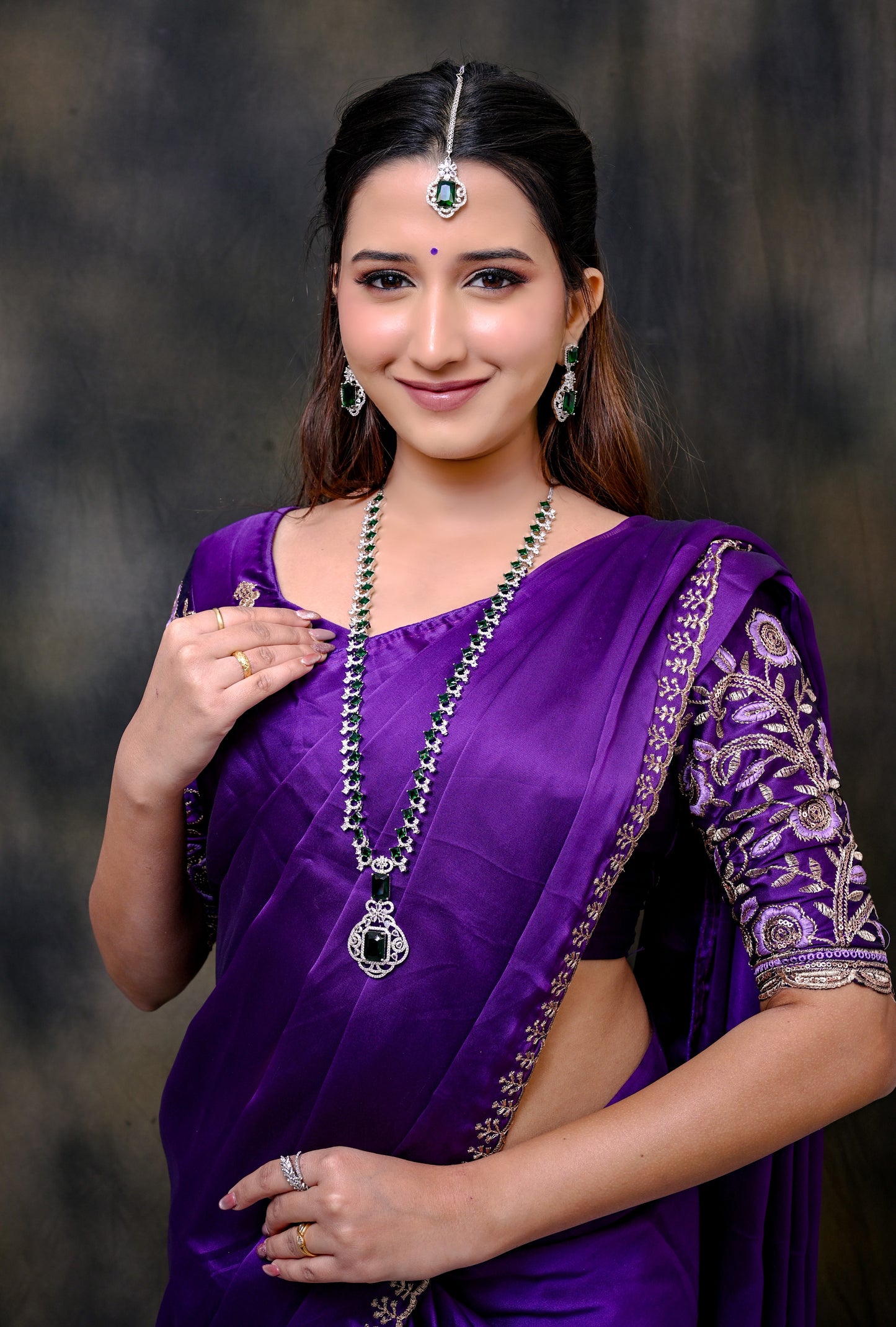 Nakshatra CZ Long Statement Necklace Set