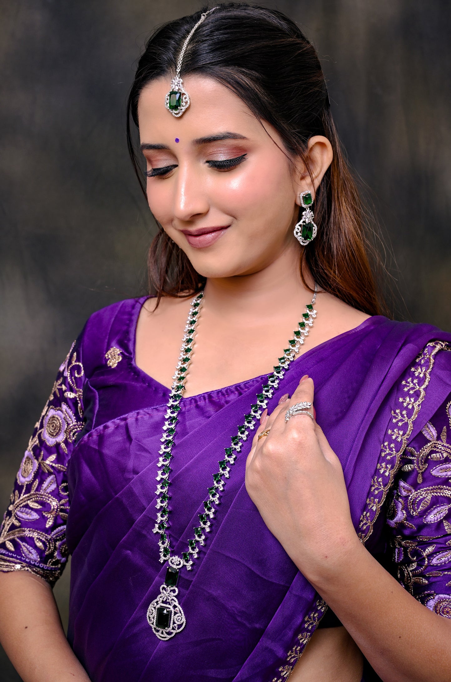 Nakshatra CZ Long Statement Necklace Set