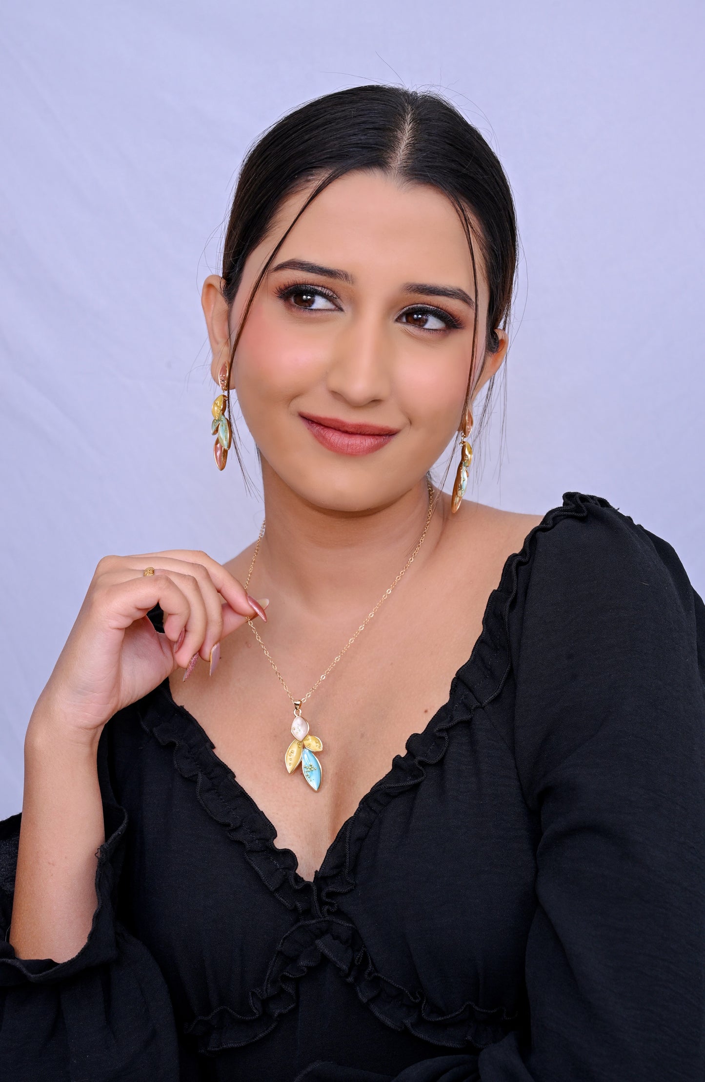 Premium Rose Gold Plated Enamel Pendant Chain Set