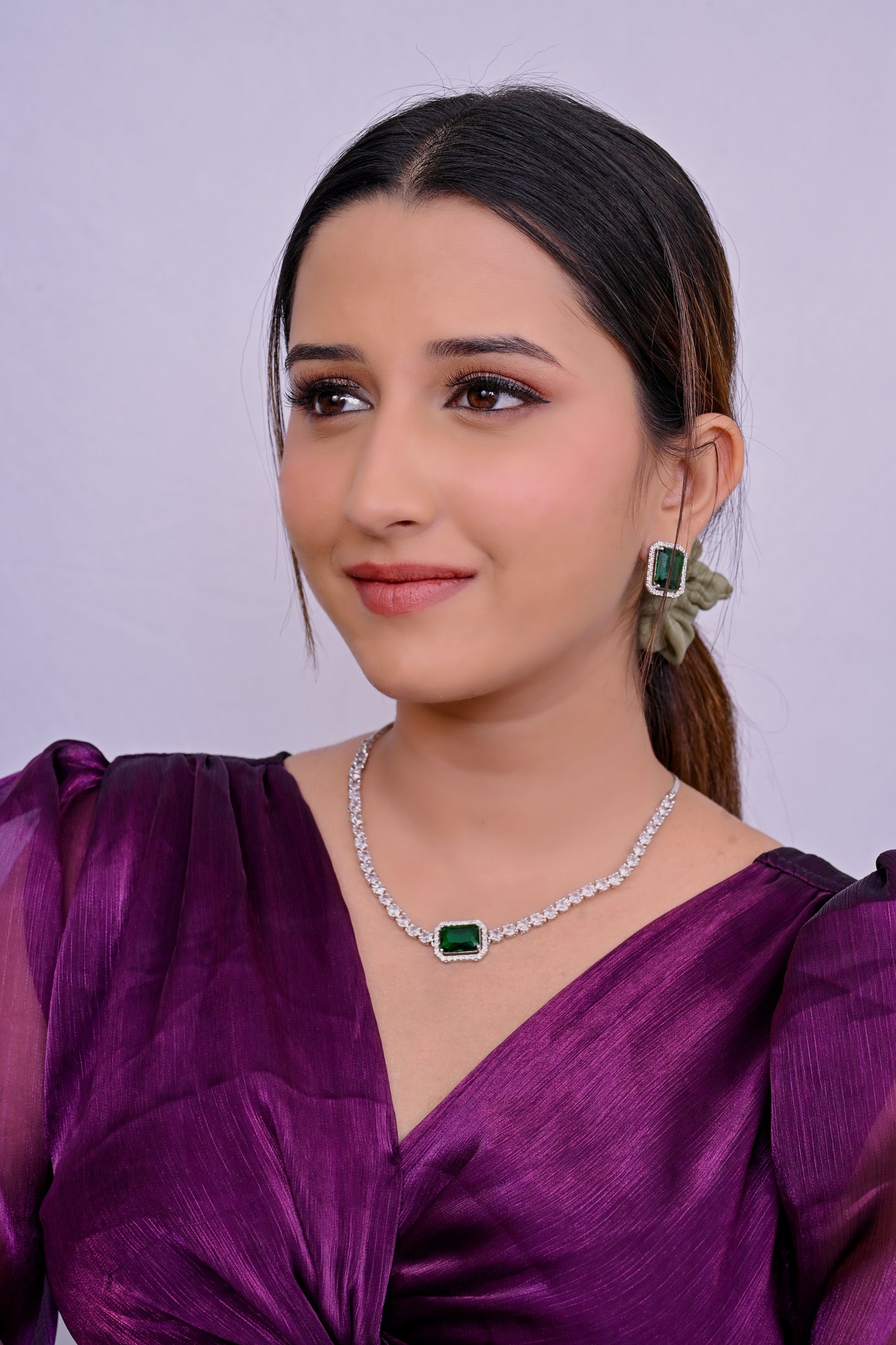 CZ Zirconia Rhodium Plated Choker Necklace Set