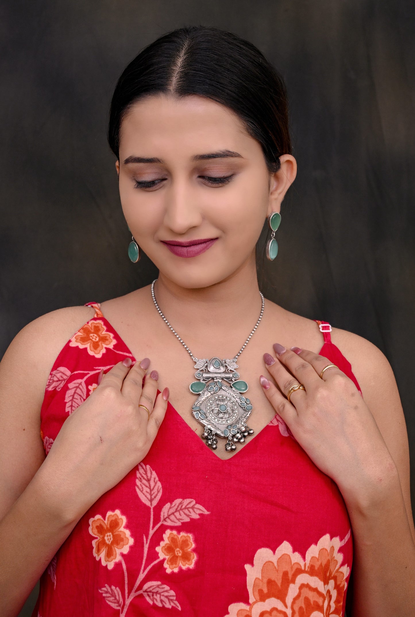 Antique Oxidized Matar Mala Necklace Set