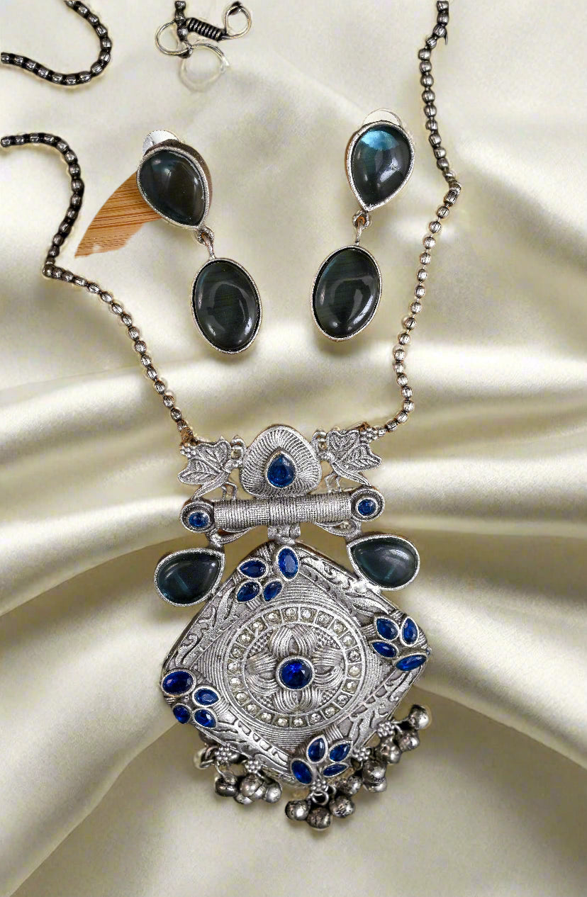 Antique Oxidized Matar Mala Necklace Set