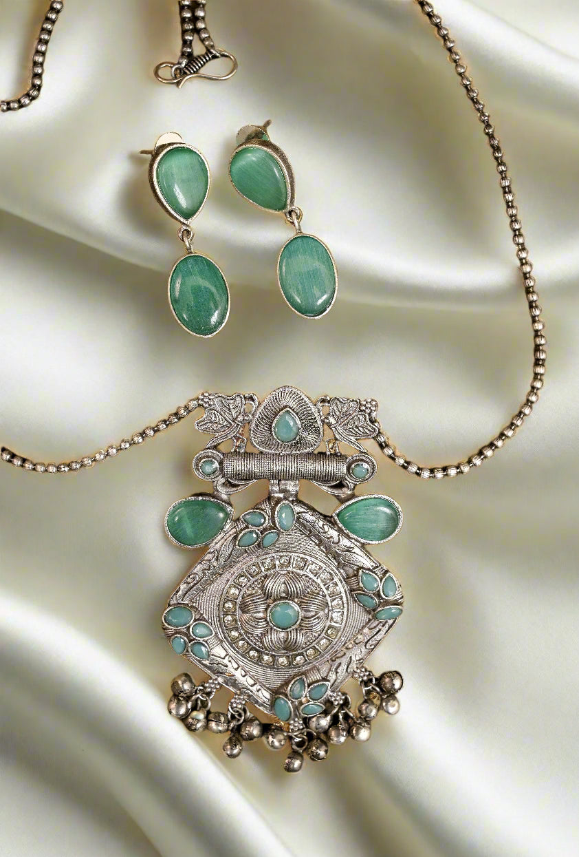 Antique Oxidized Matar Mala Necklace Set