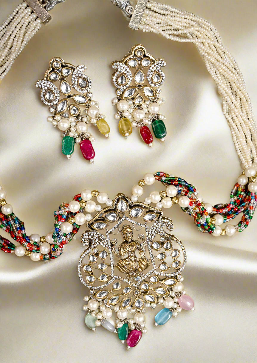Statement Pearl Laxmi Kundan Necklace Set