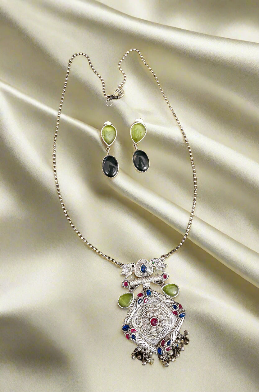 Antique Oxidized Matar Mala Necklace Set