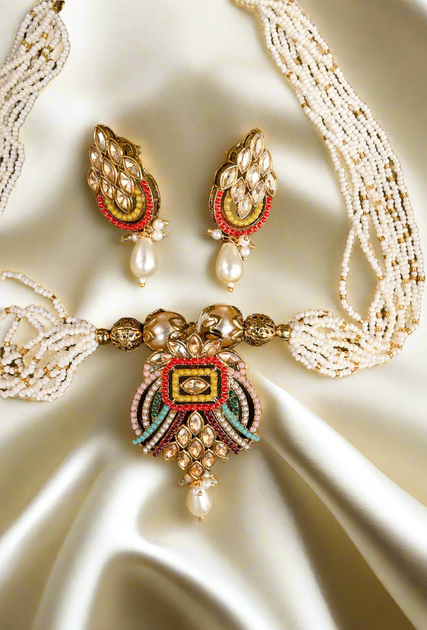 Victorian Pearl Beads Kundan Necklace Set