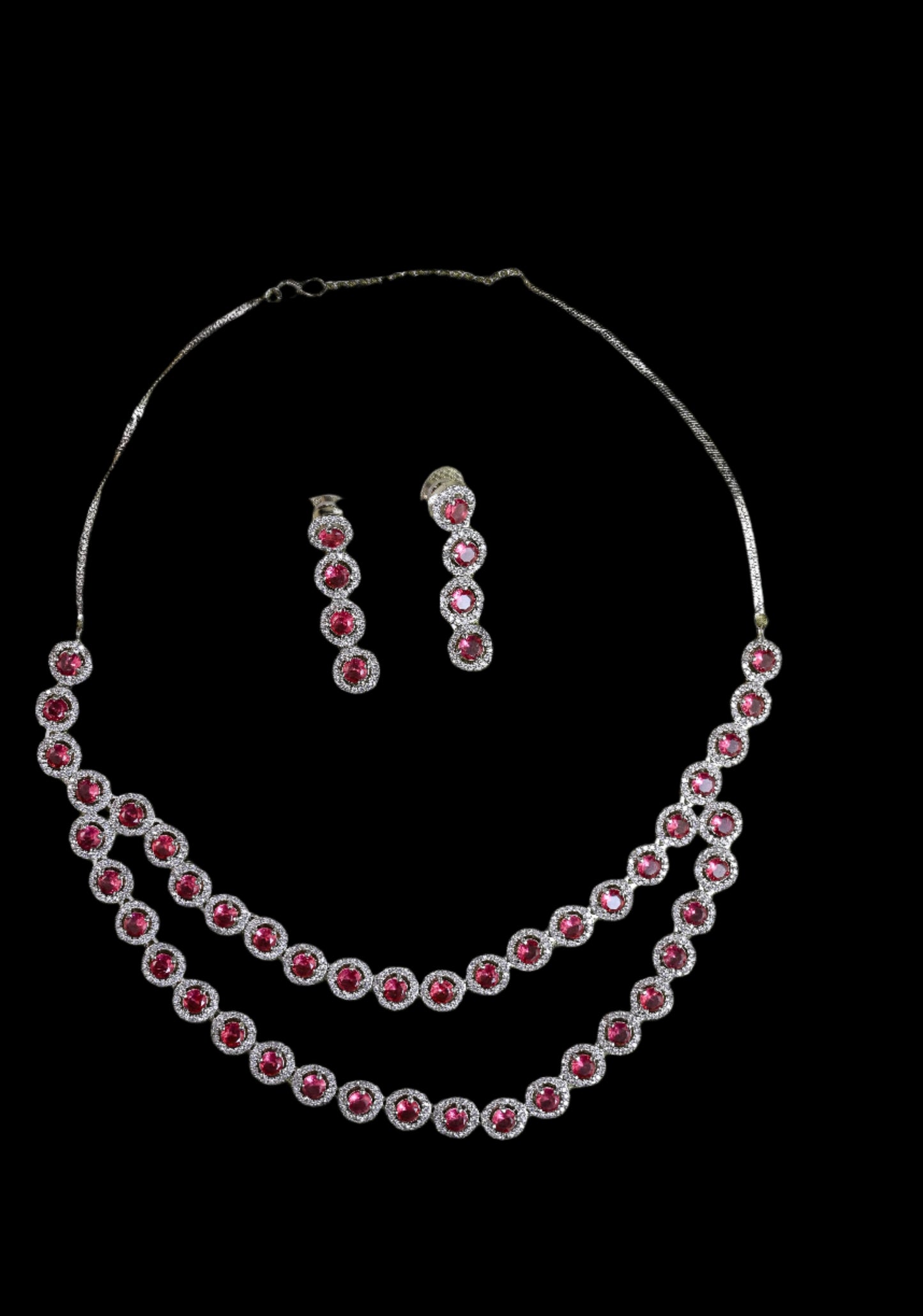 Rhodium Plated CZ Layered Necklace Set