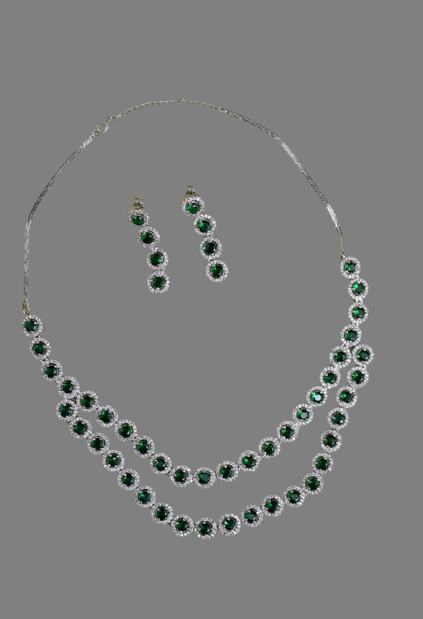 Rhodium Plated CZ Layered Necklace Set