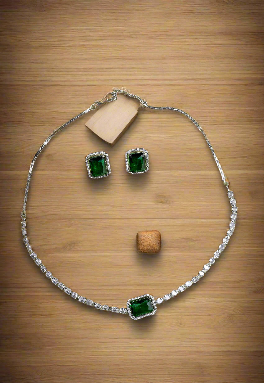 CZ Zirconia Rhodium Plated Choker Necklace Set