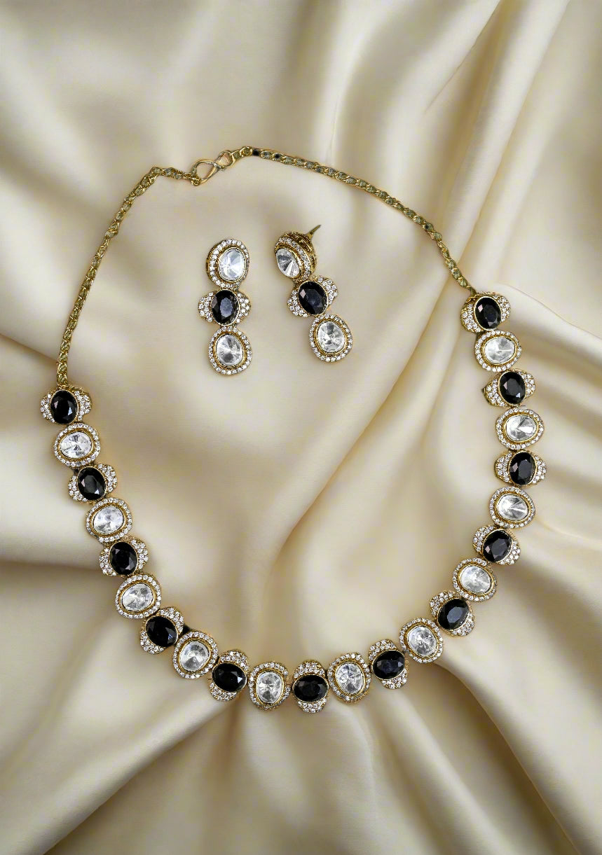 Moissanite CZ Kundan Single Line Necklace Set