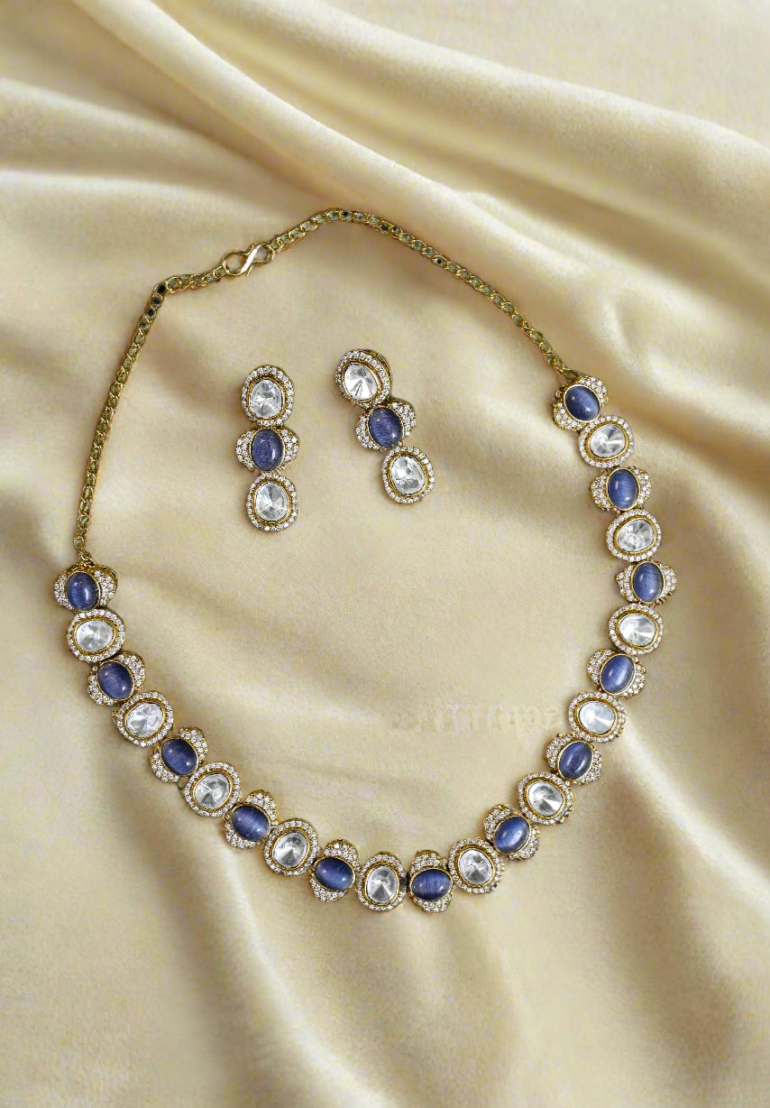 Moissanite CZ Kundan Single Line Necklace Set