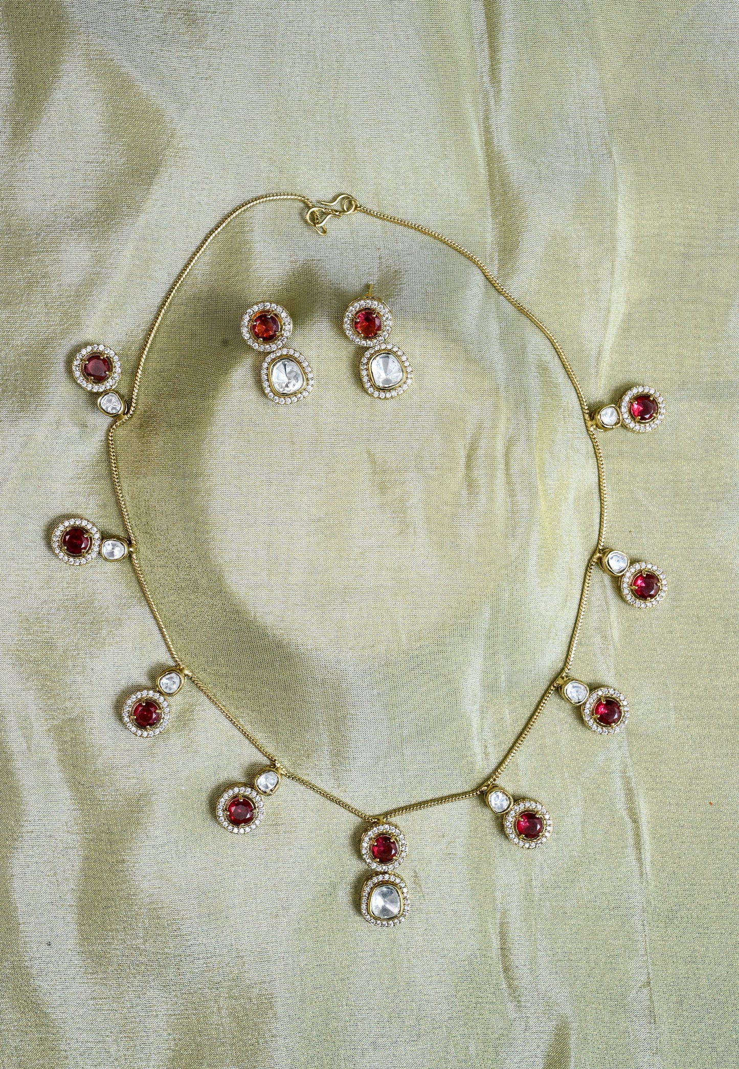 Moissanite CZ Kundan Charm Necklace Set