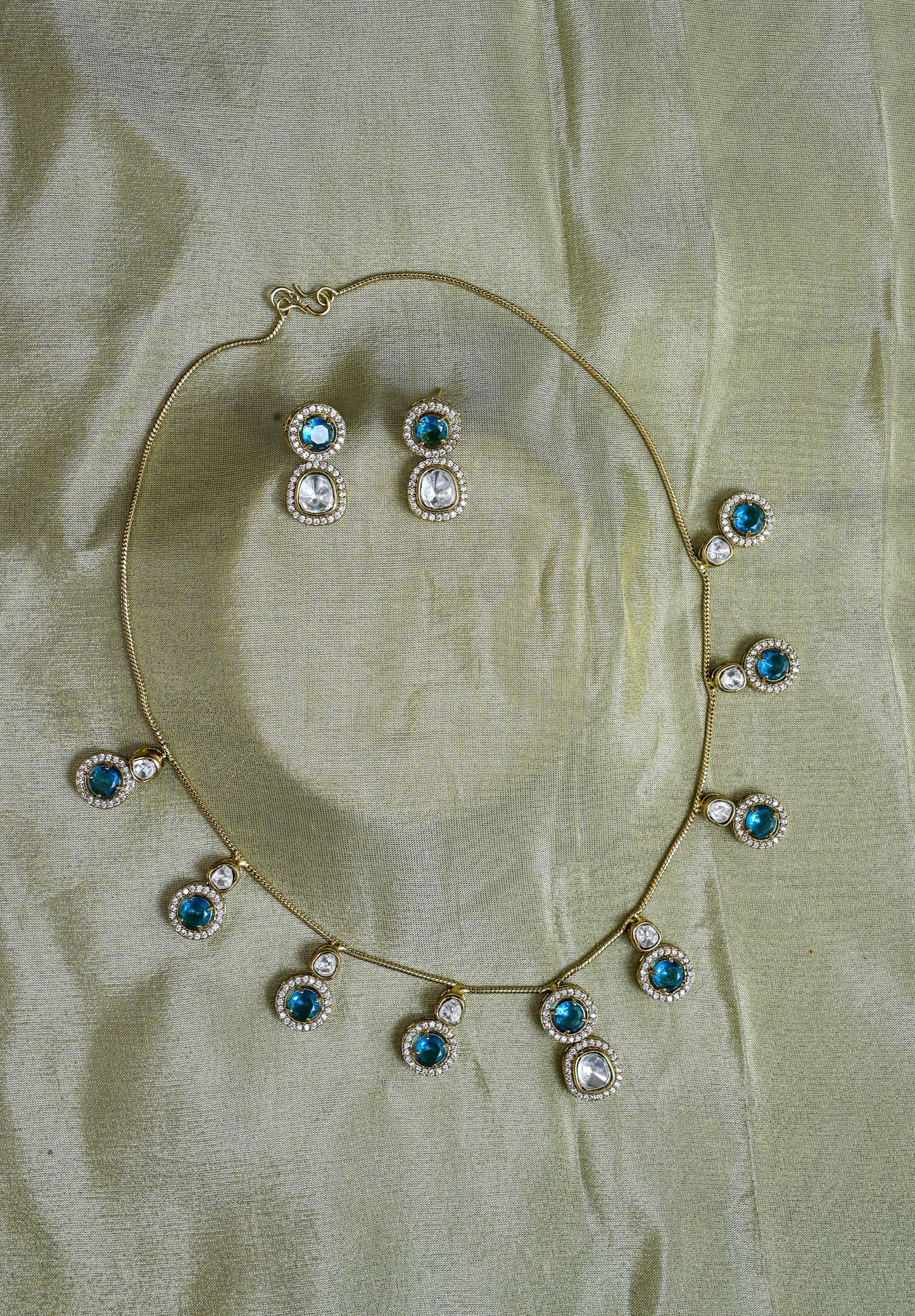 Moissanite CZ Kundan Charm Necklace Set