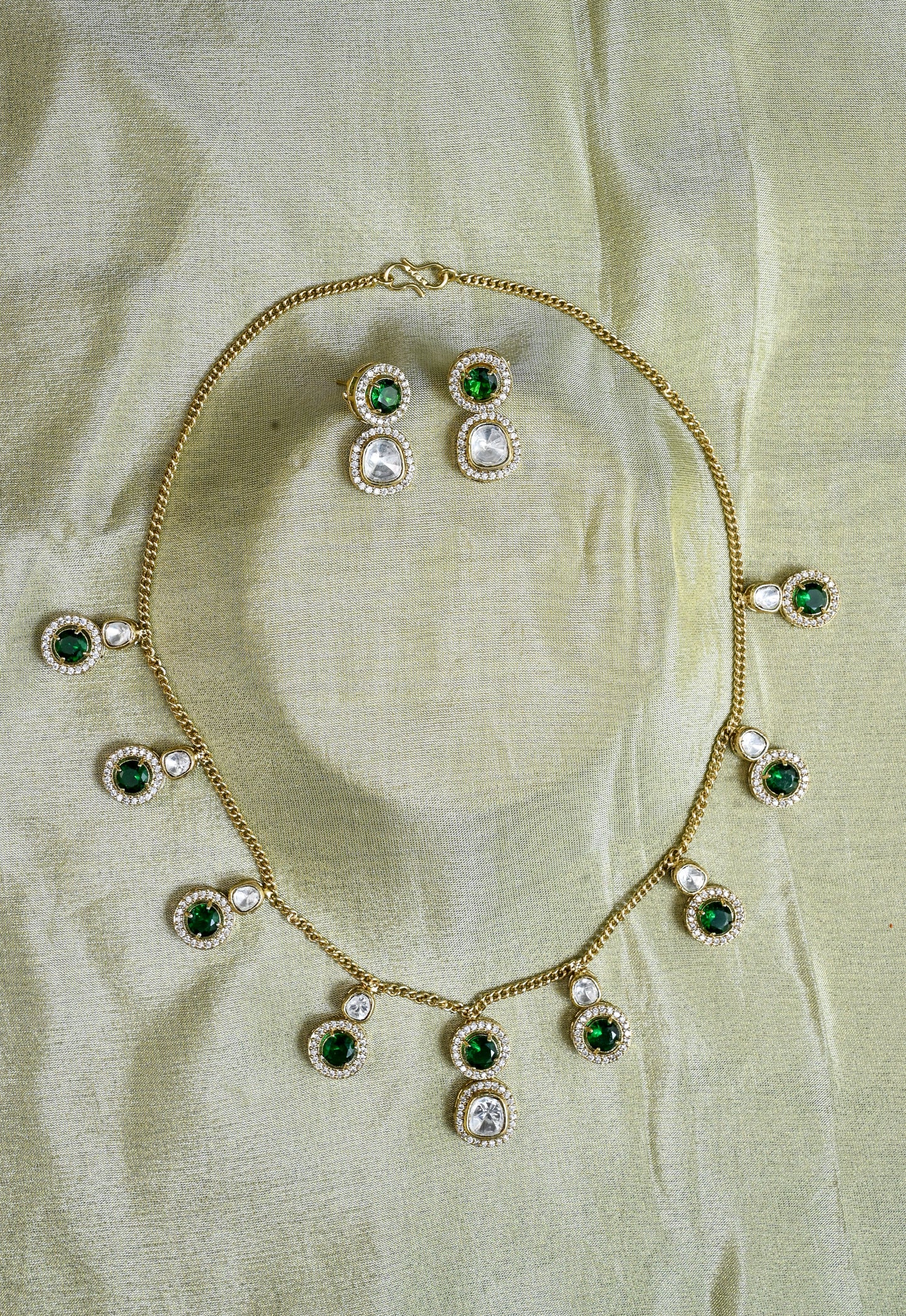 Moissanite CZ Kundan Charm Necklace Set