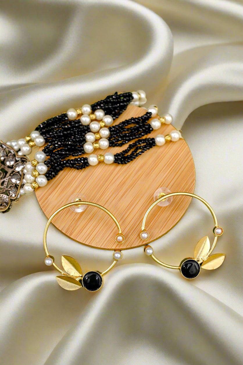 Gold Leaf Pearl Hoops