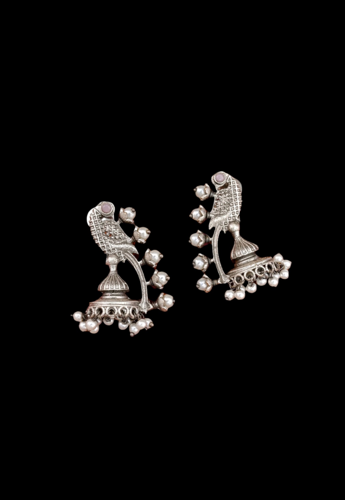 Mystic Design Silver Pearl Jhumki Earrings