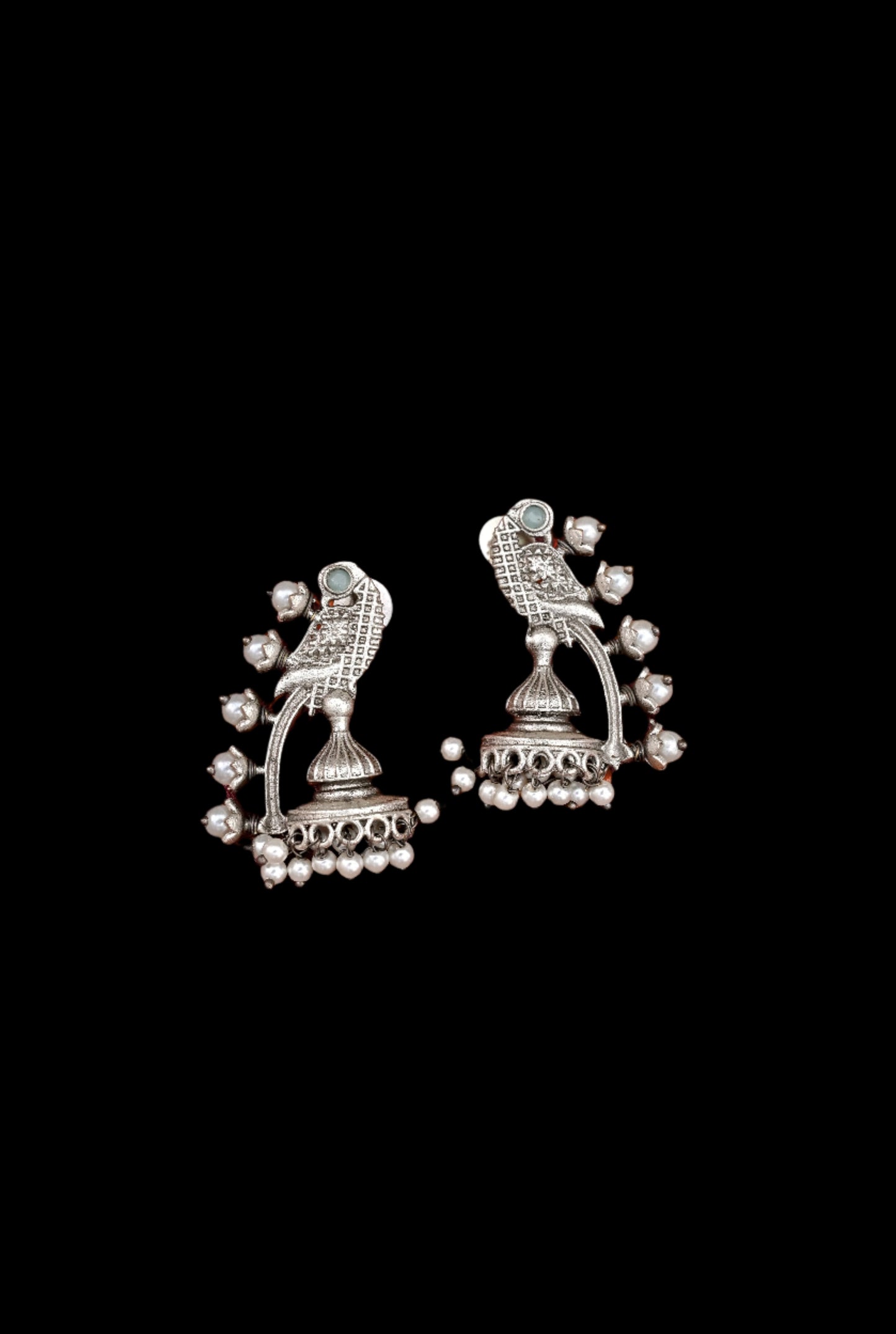 Mystic Design Silver Pearl Jhumki Earrings