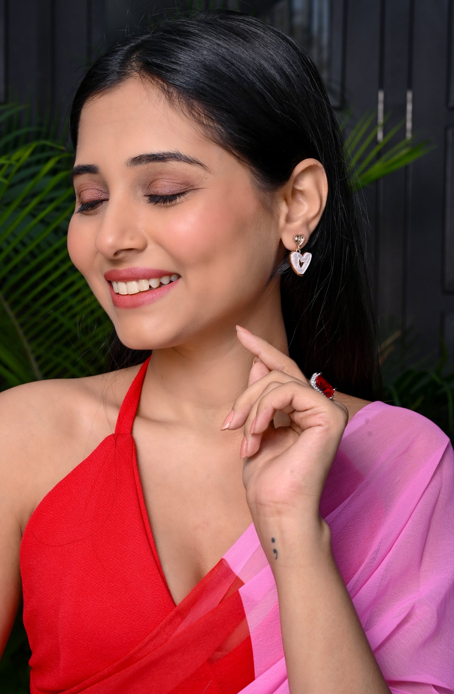 Cute Heart MOP CZ Drop Earrings