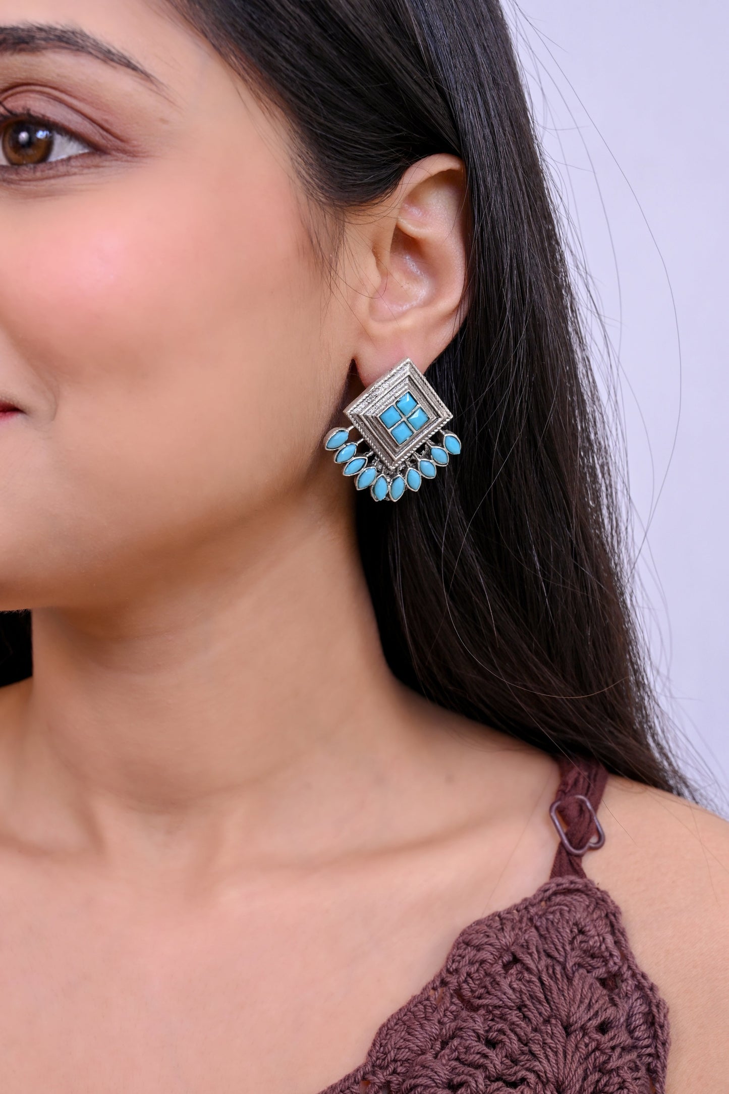Contemporary Silver Stud Earrings