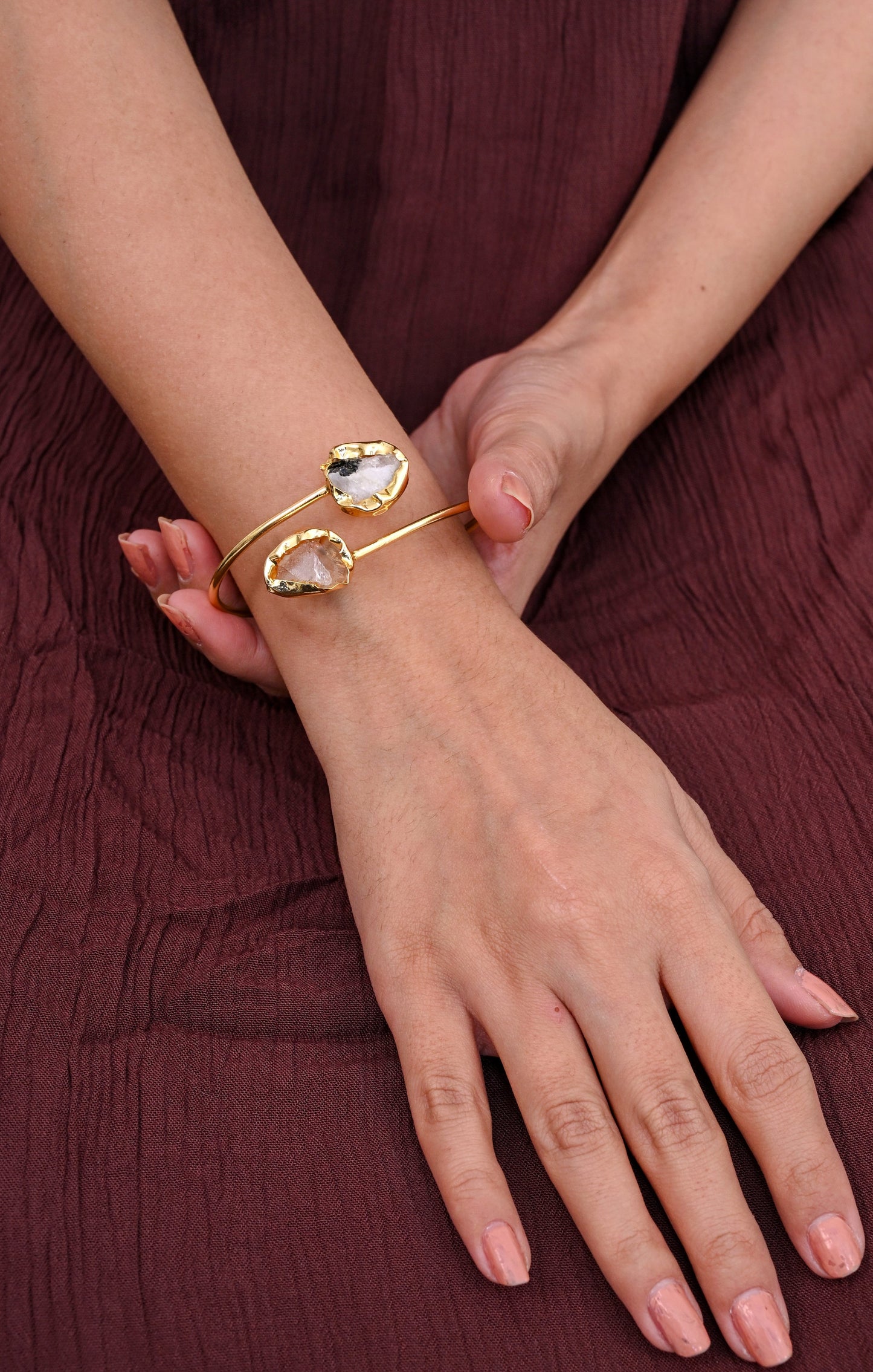 Gold Natural Double Druzy Cuff Bracelet
