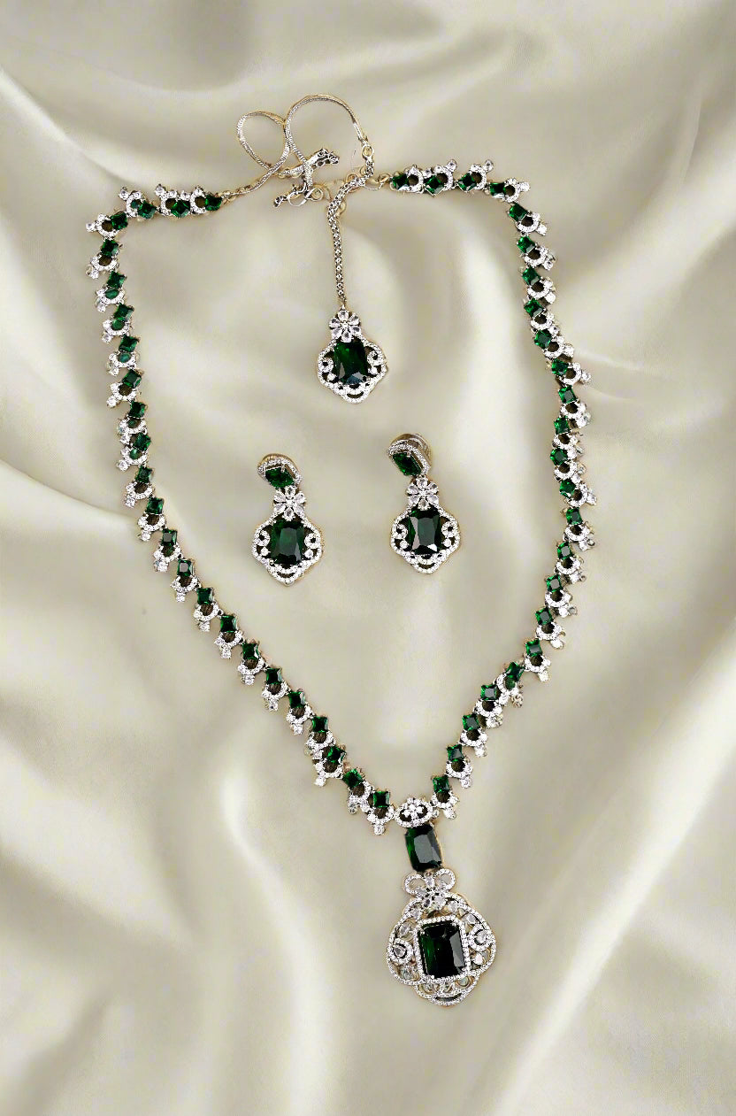 Nakshatra CZ Long Statement Necklace Set