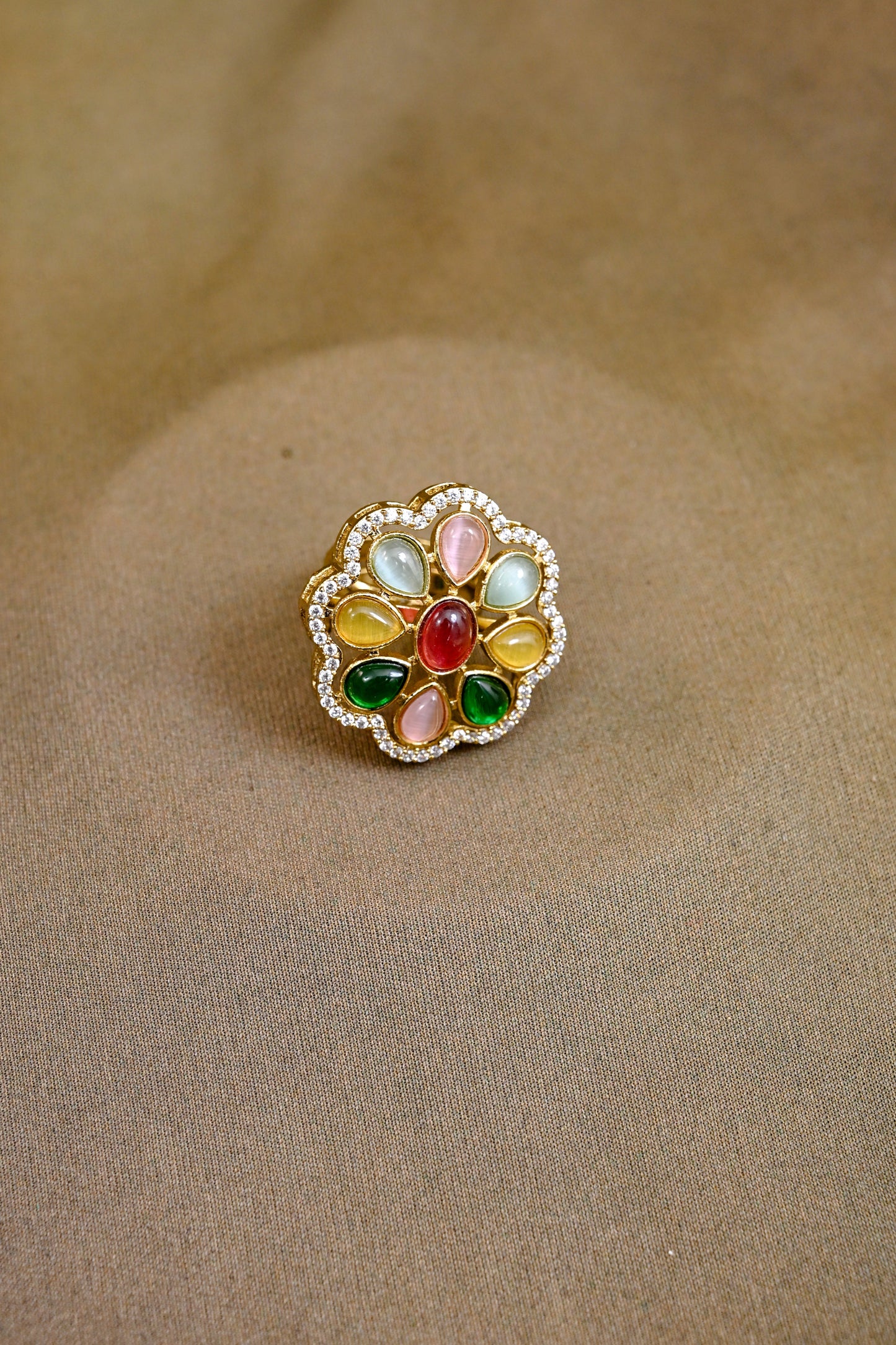 Stunning CZ Kundan Adjustable Ring