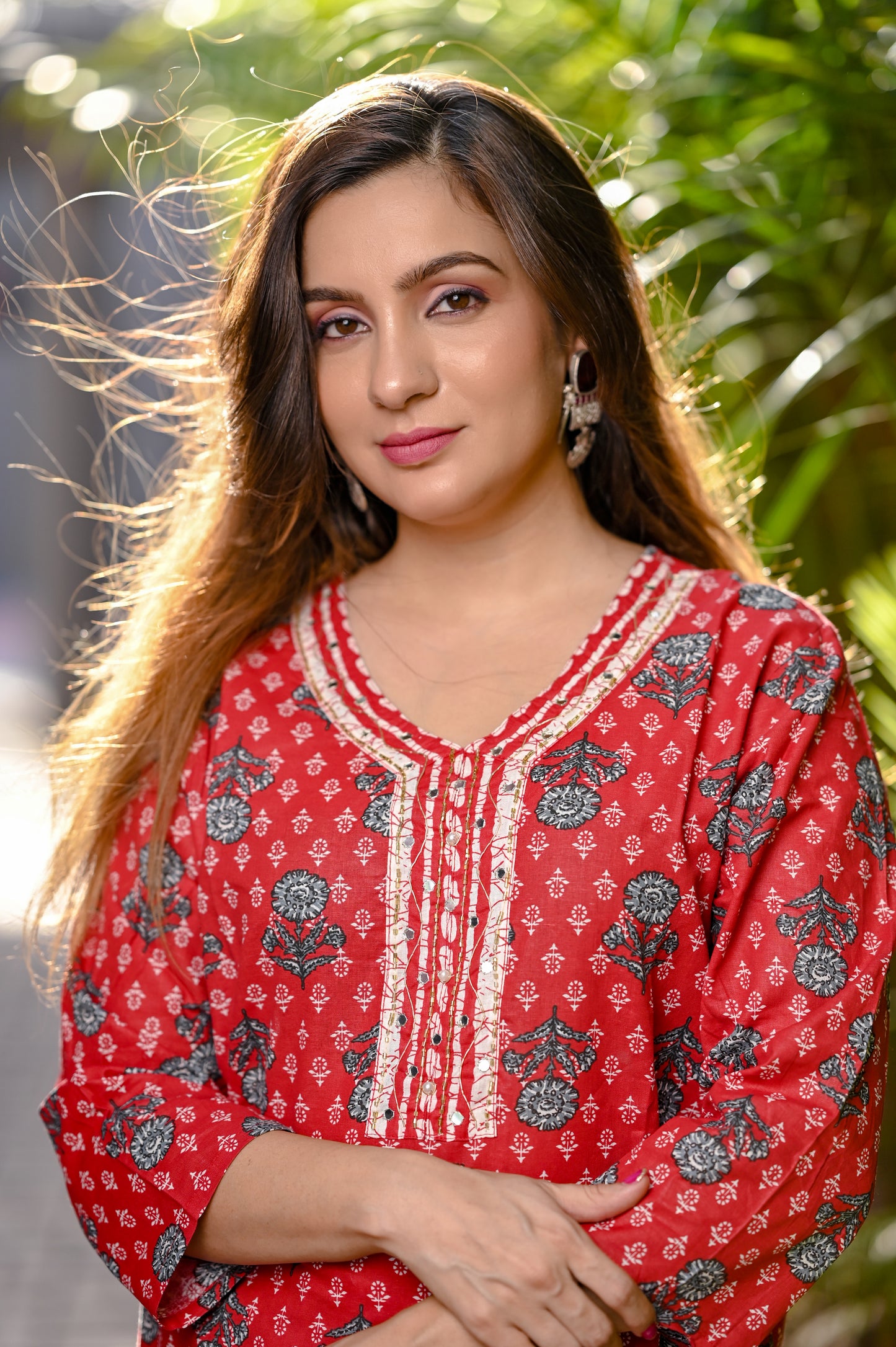 Red & White Printed Premium Cotton Straight Kurta Pant Set