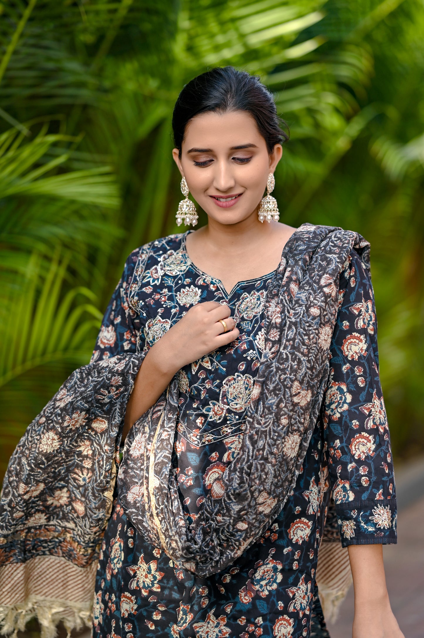 Black Hand Block Printed Premium Cotton Sharara Set
