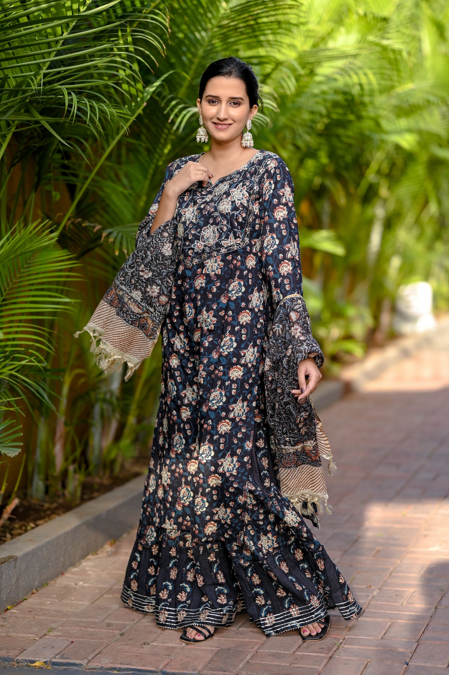 Black Hand Block Printed Premium Cotton Sharara Set