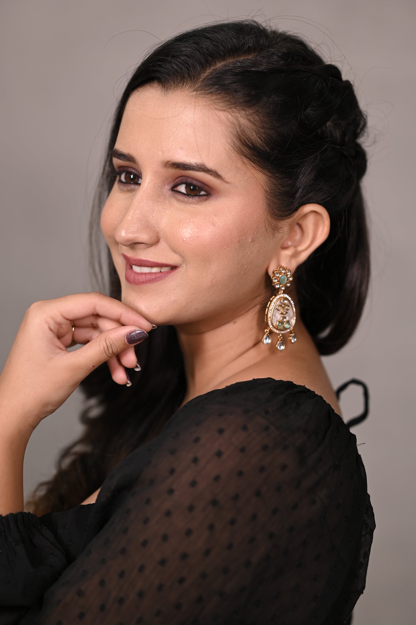 Antique Moissanite Mother Of Pearl & AD Studded Kundan Earring(Rs.1199 each)