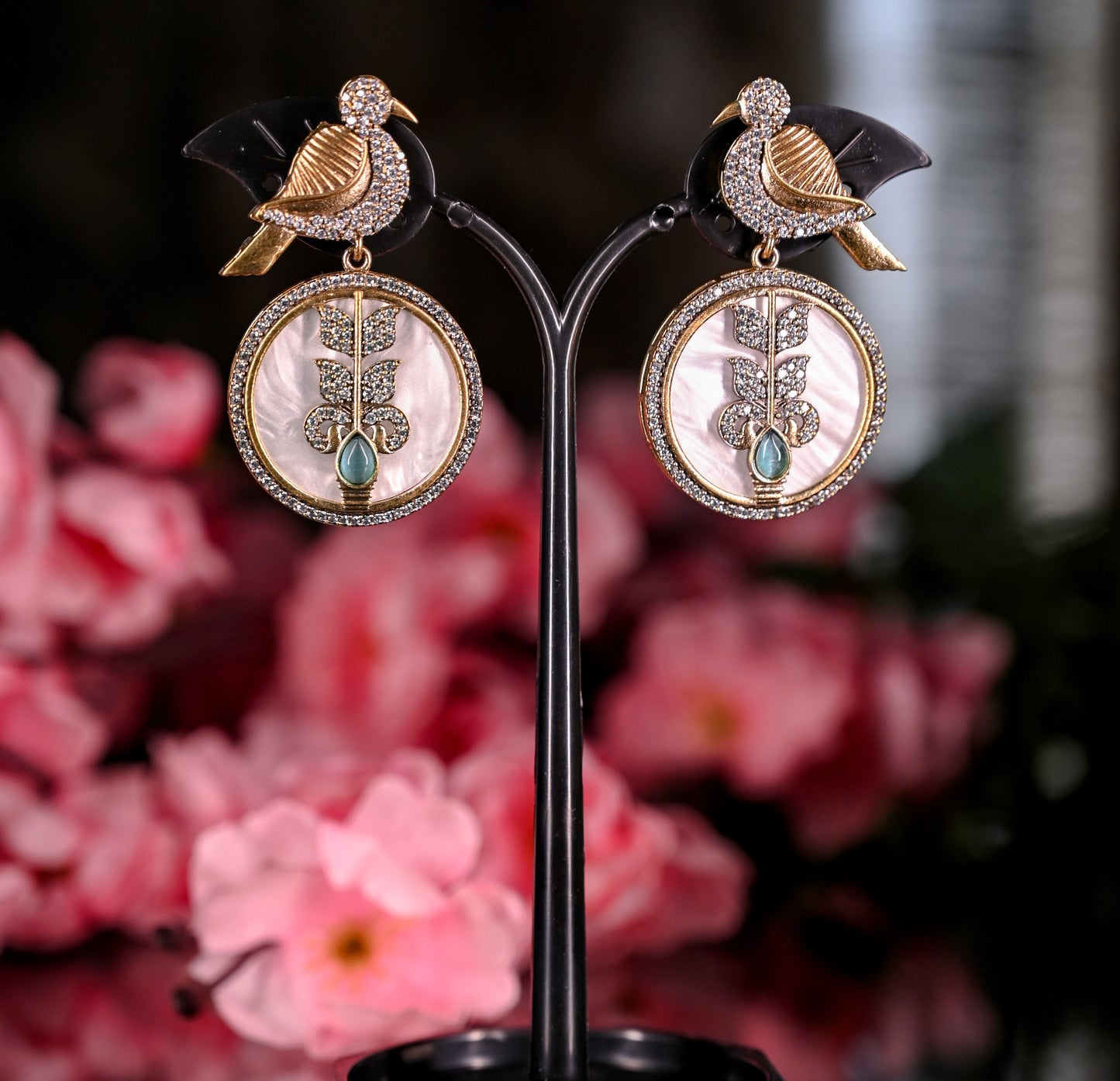Antique Nature Inspired Mother Of Pearl & AD Studded Earring