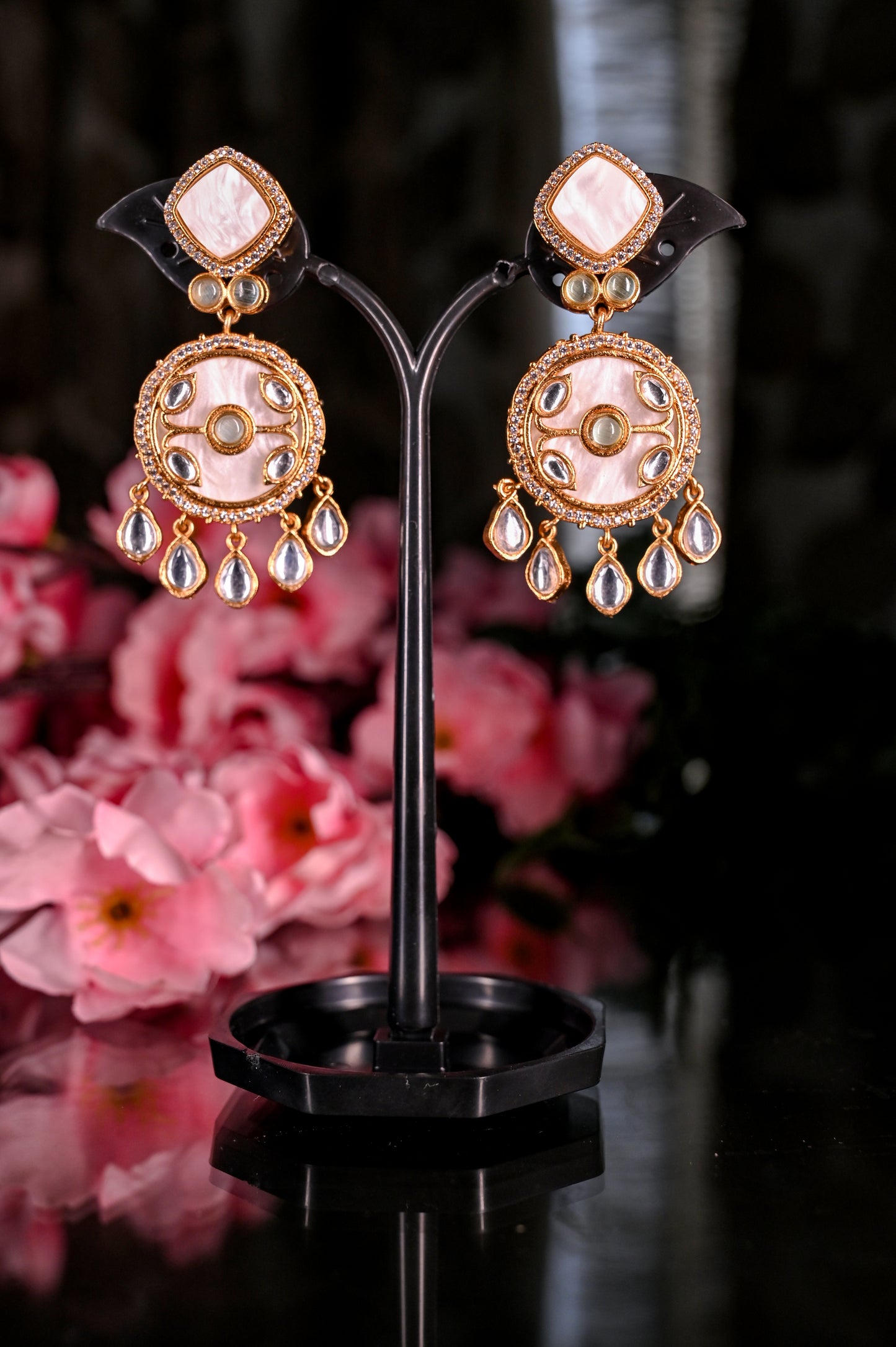 Antique Mother Of Pearl Polki AD Studded Earring