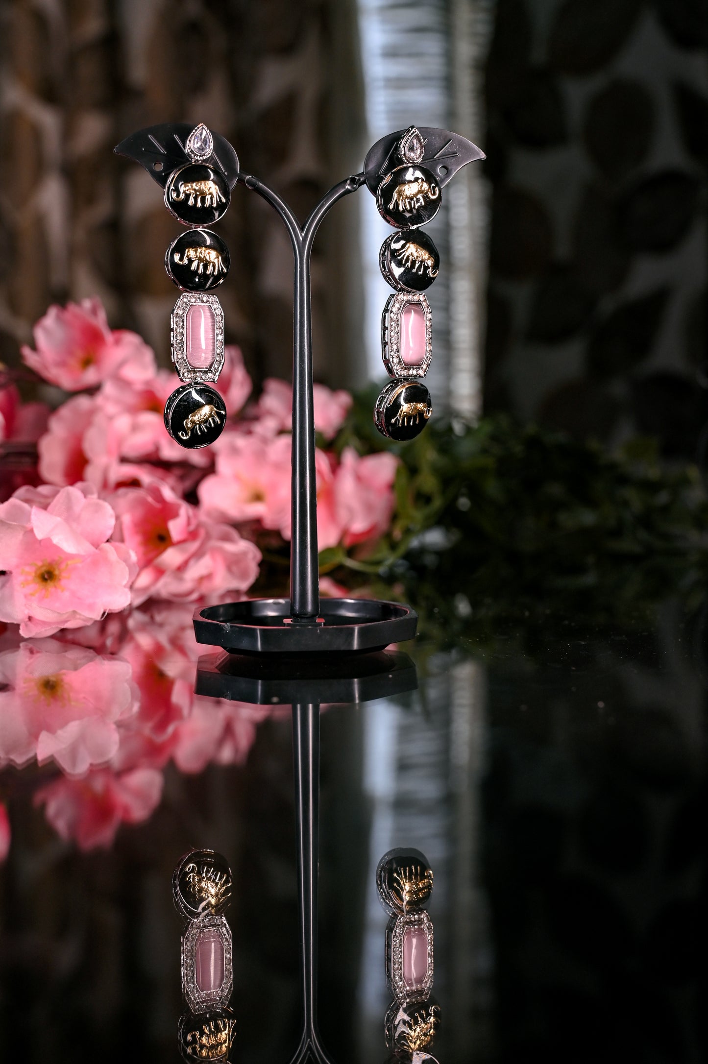 Handcrafted Pink Zircon AD Studded Contemporary Drop Earrings