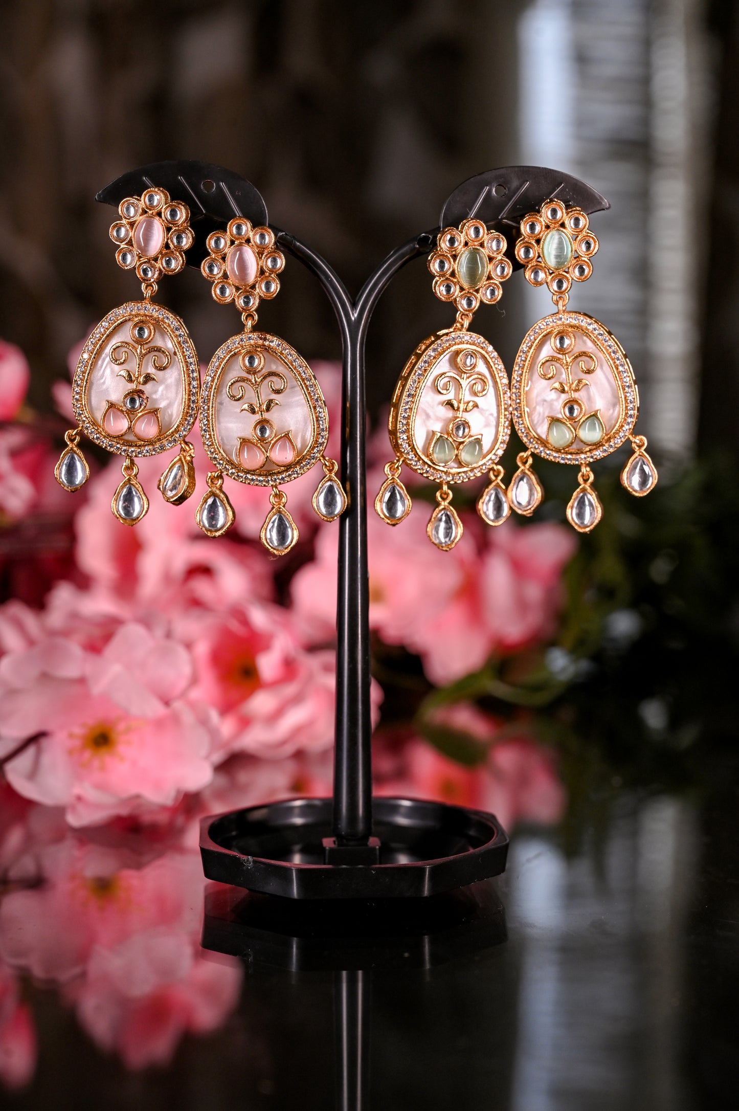 Antique Moissanite Mother Of Pearl & AD Studded Kundan Earring(Rs.1199 each)