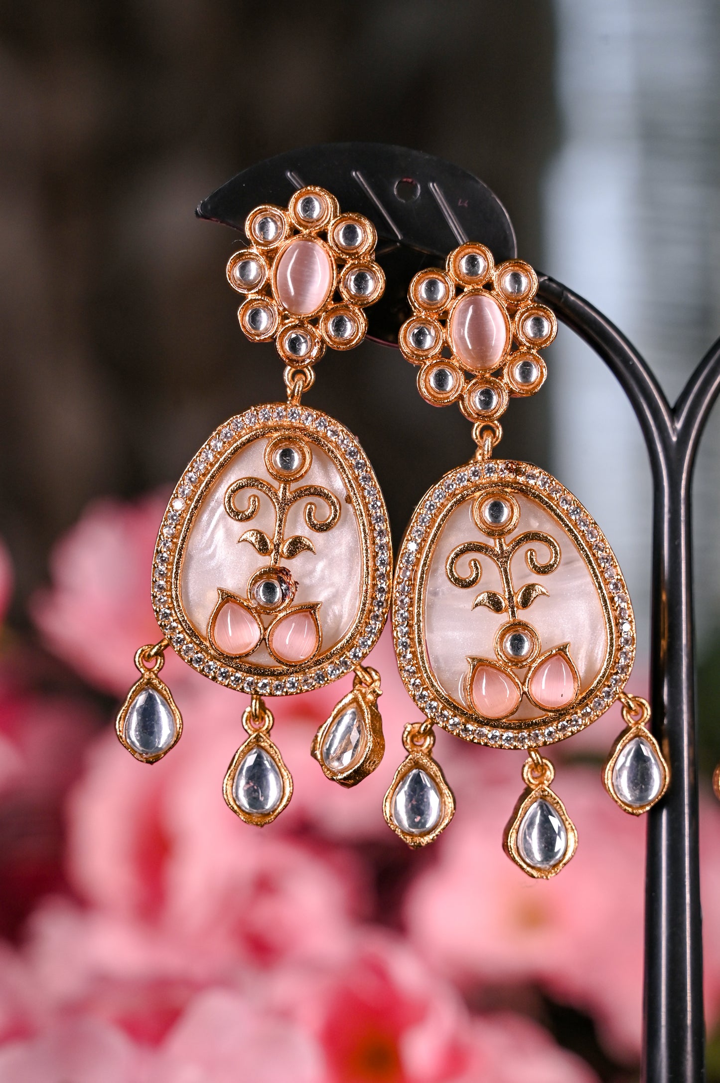 Antique Moissanite Mother Of Pearl & AD Studded Kundan Earring(Rs.1199 each)