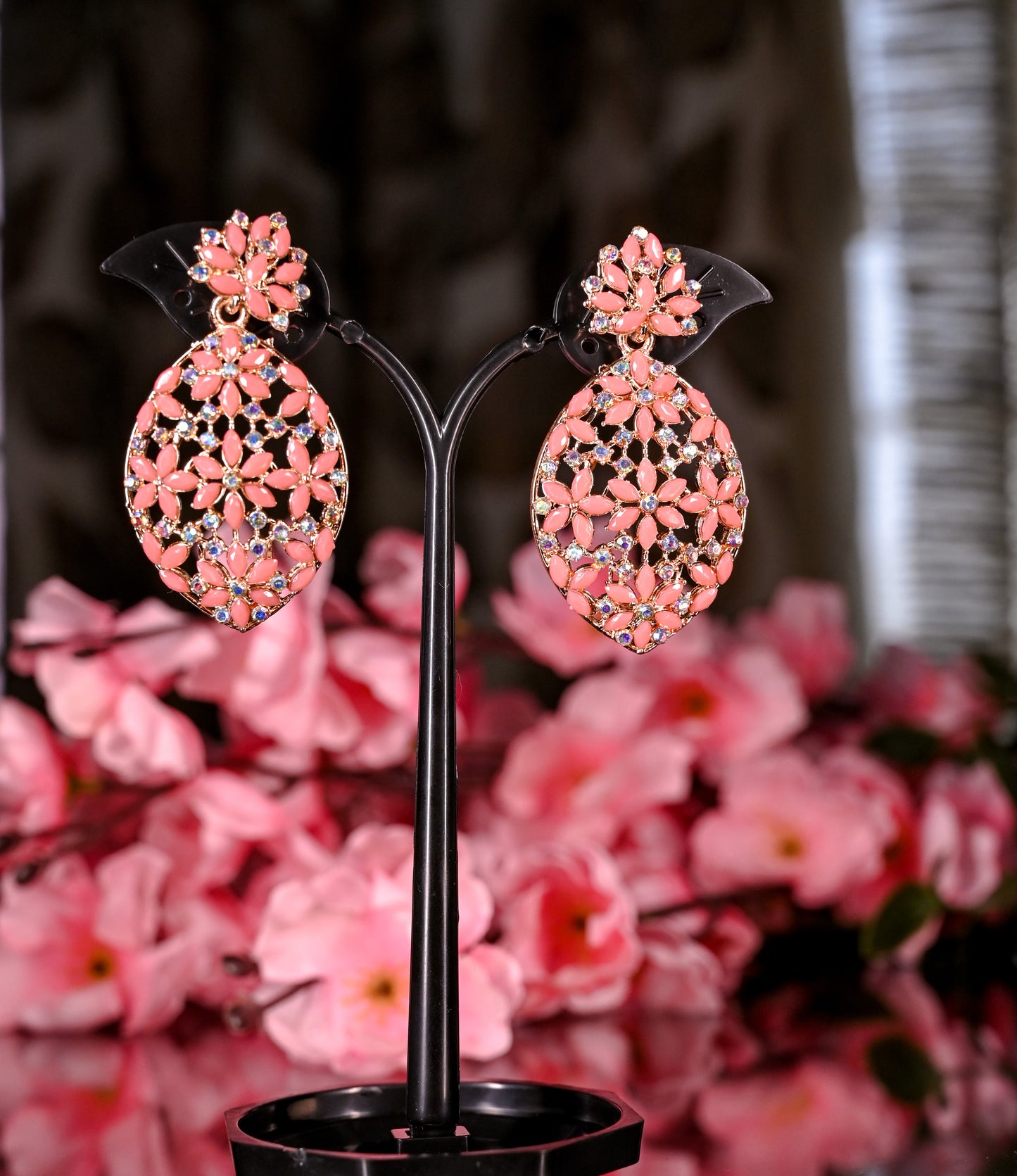 Stunning Gold Plated White & Pink AD Studded Earrings