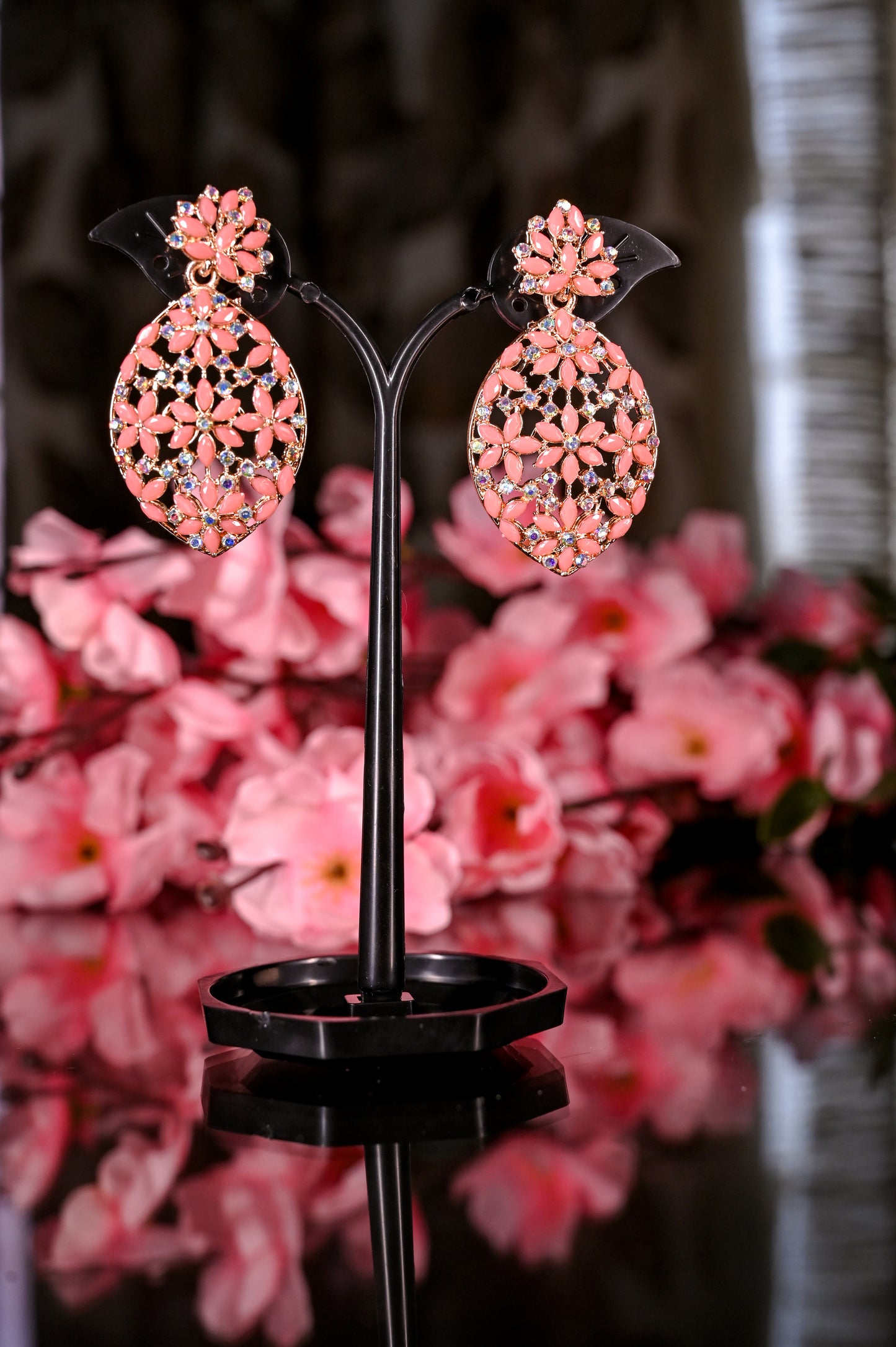 Stunning Gold Plated White & Pink AD Studded Earrings
