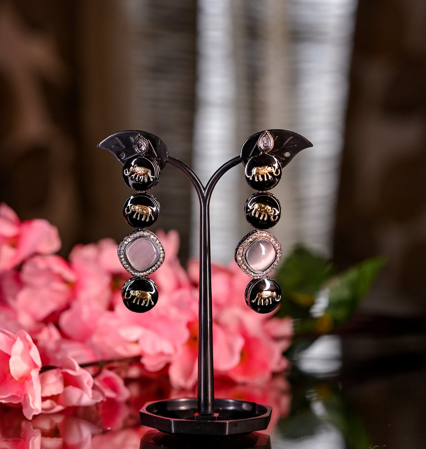 Handcrafted Grey Zircon AD Studded Contemporary Drop Earrings