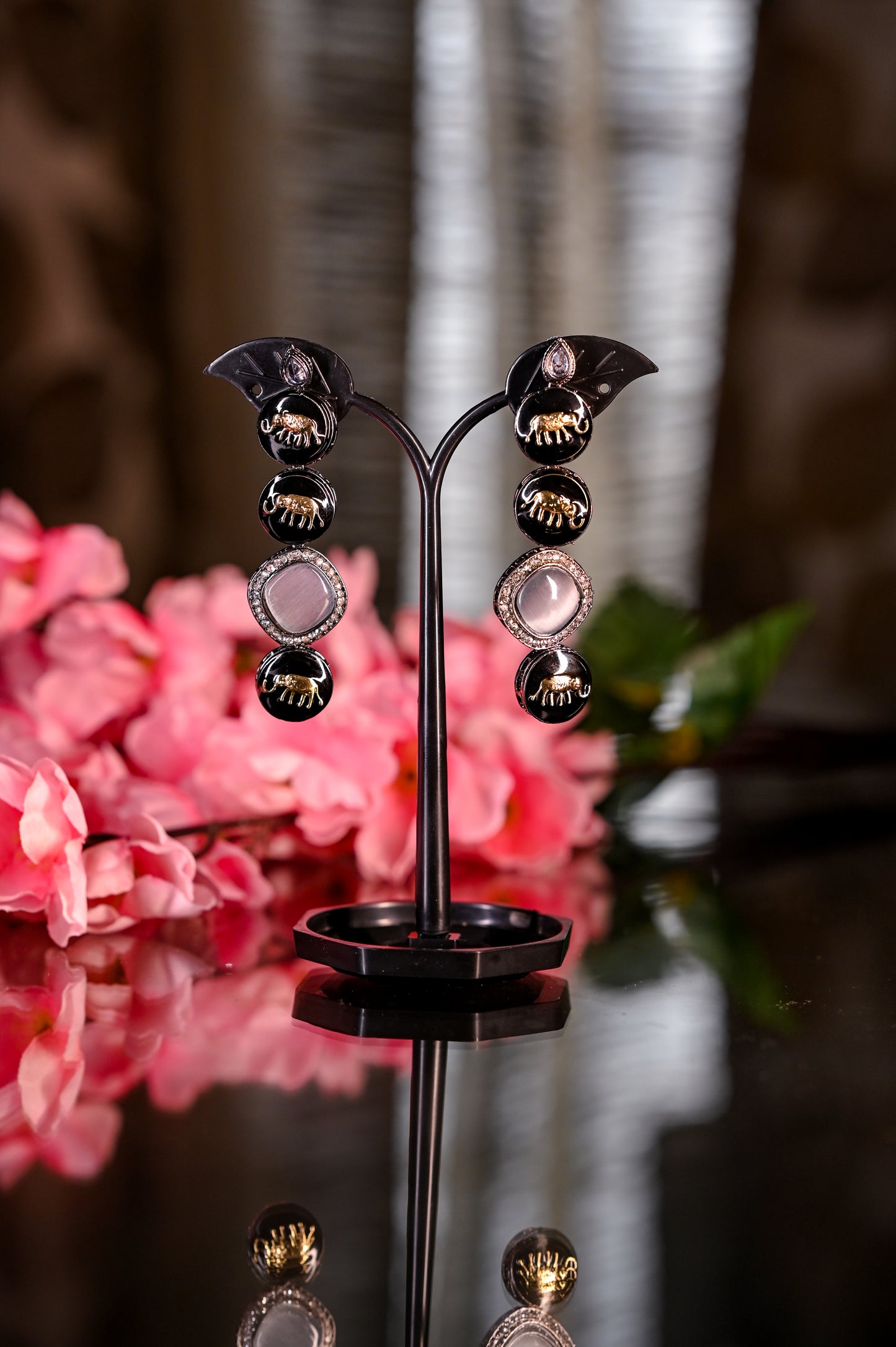Handcrafted Grey Zircon AD Studded Contemporary Drop Earrings