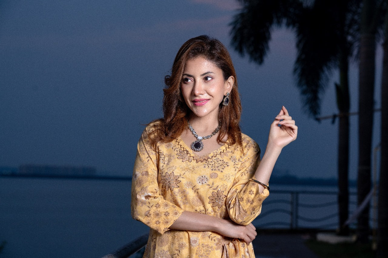 Yellow Printed Premium Cotton Kurta Dupatta Pant Set