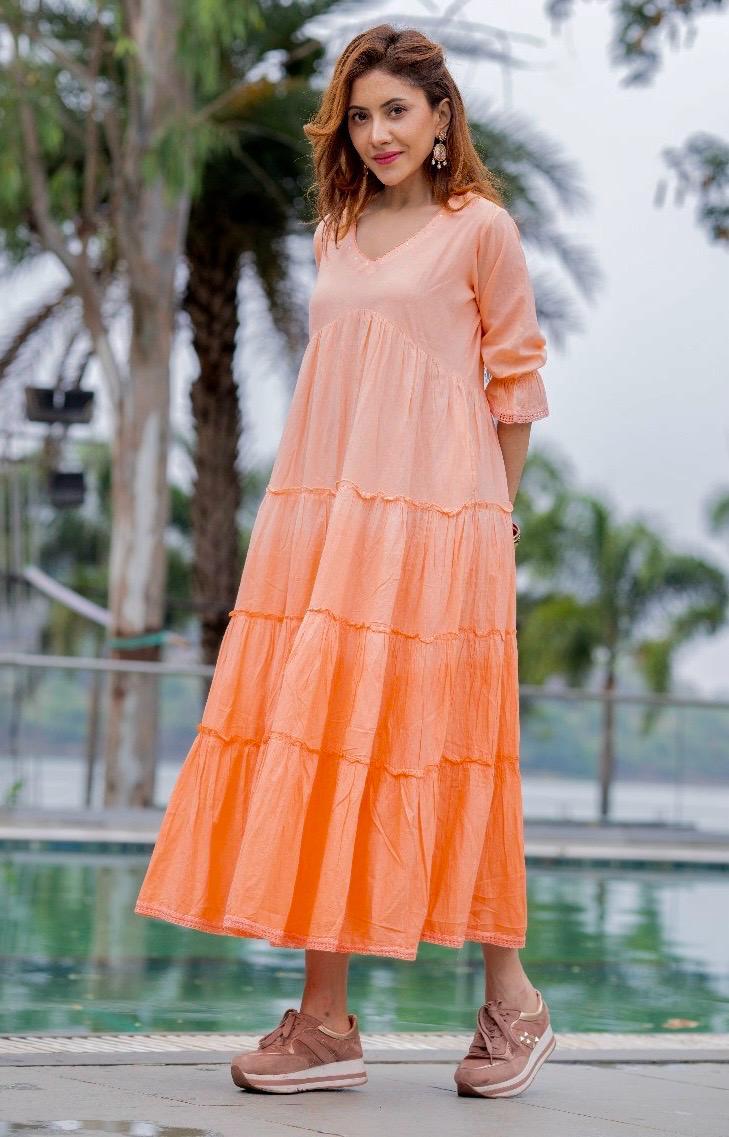 Peach Ombre Premium Cotton Dress