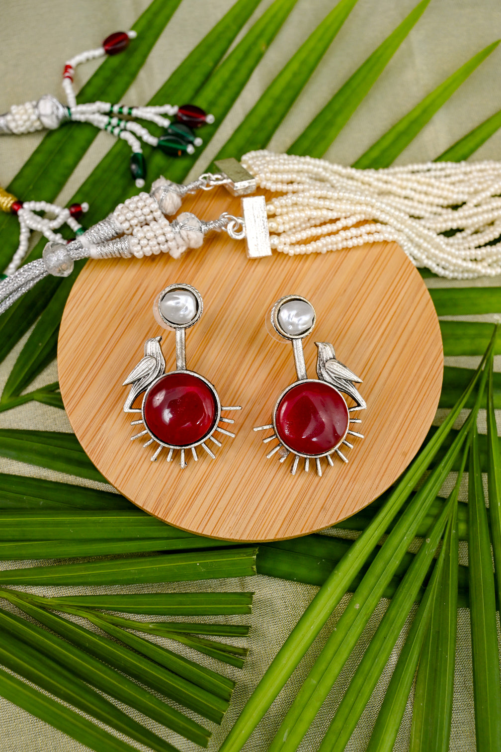 Silver Monalisa Natural Pearl Beaded Dangle Earrings